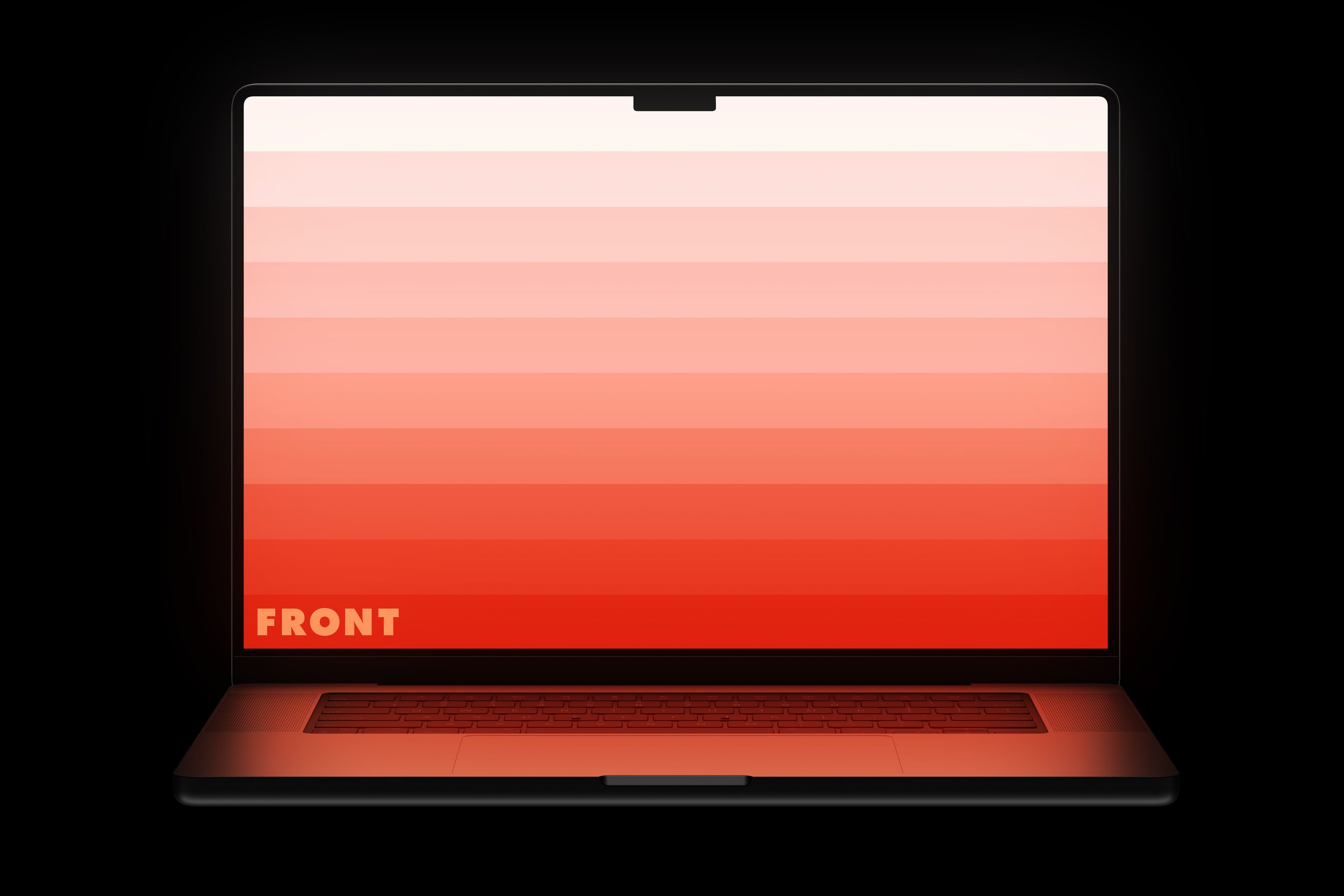 MacBook Pro closeup mockup with soft red gradient screen on black background