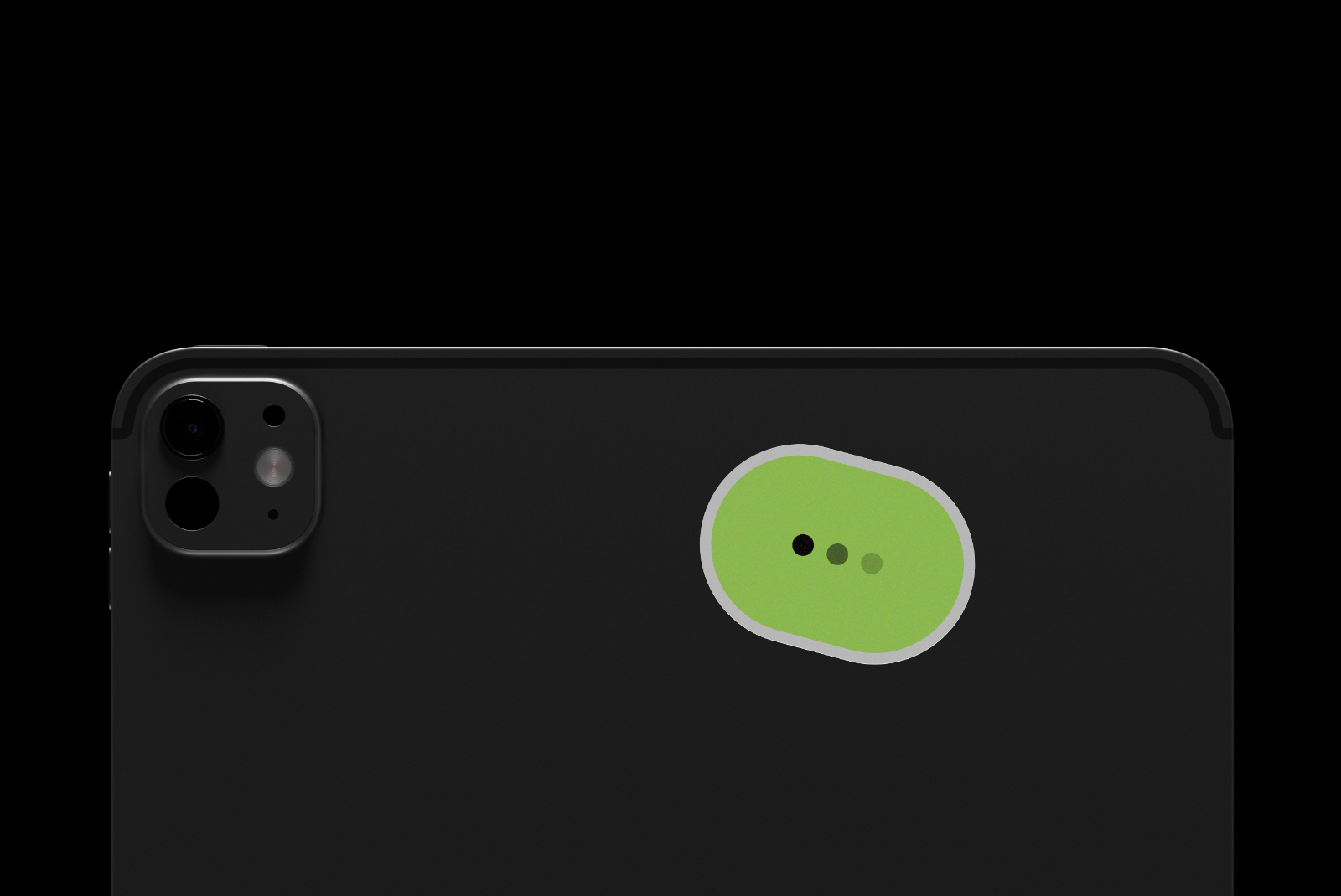 Close-up of iPad Pro back with sticker near camera module