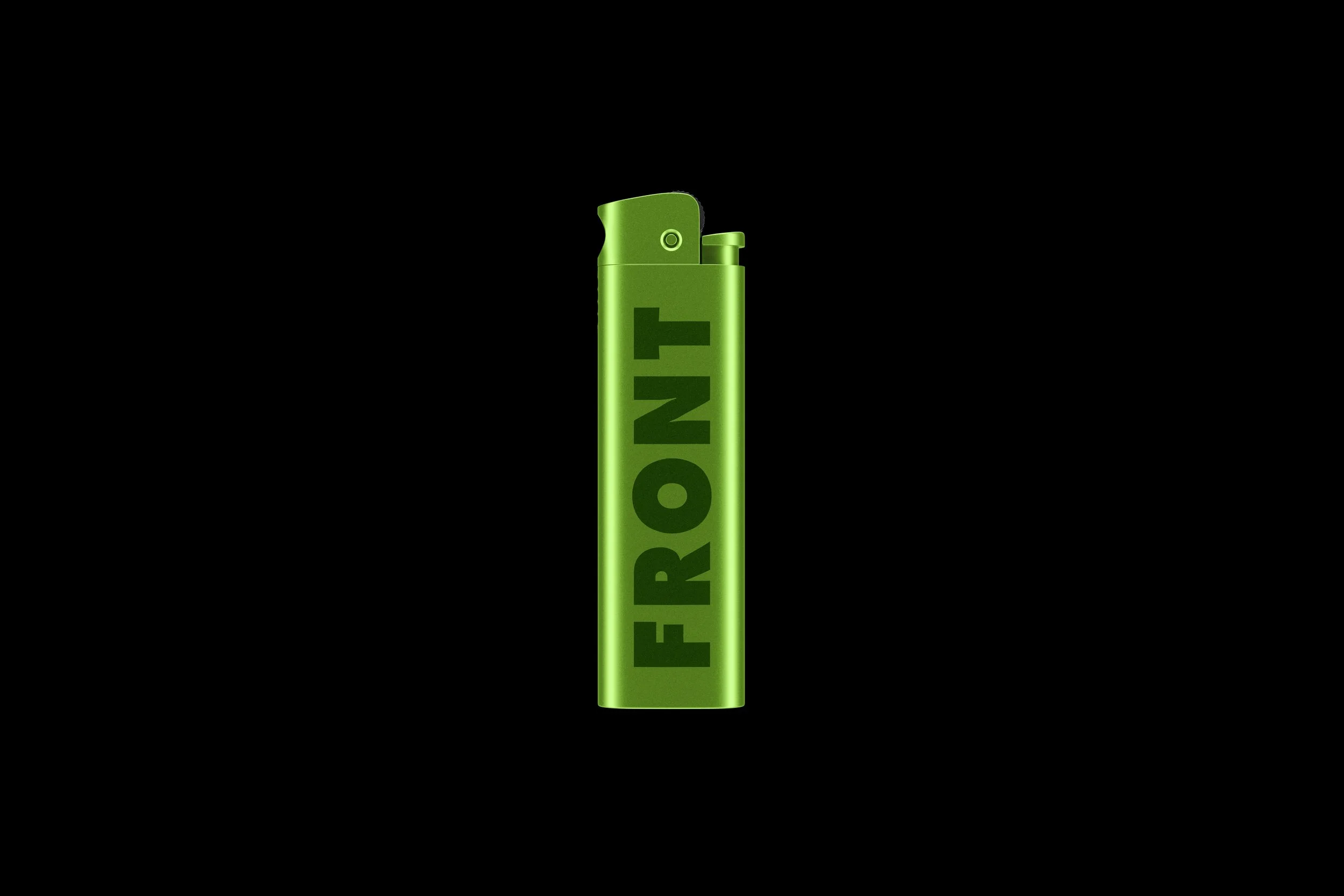 Green aluminum lighter mockup on dark background