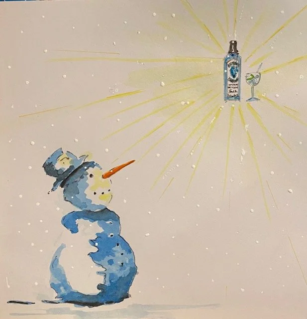 Snowman with gin and glass  for Christmas