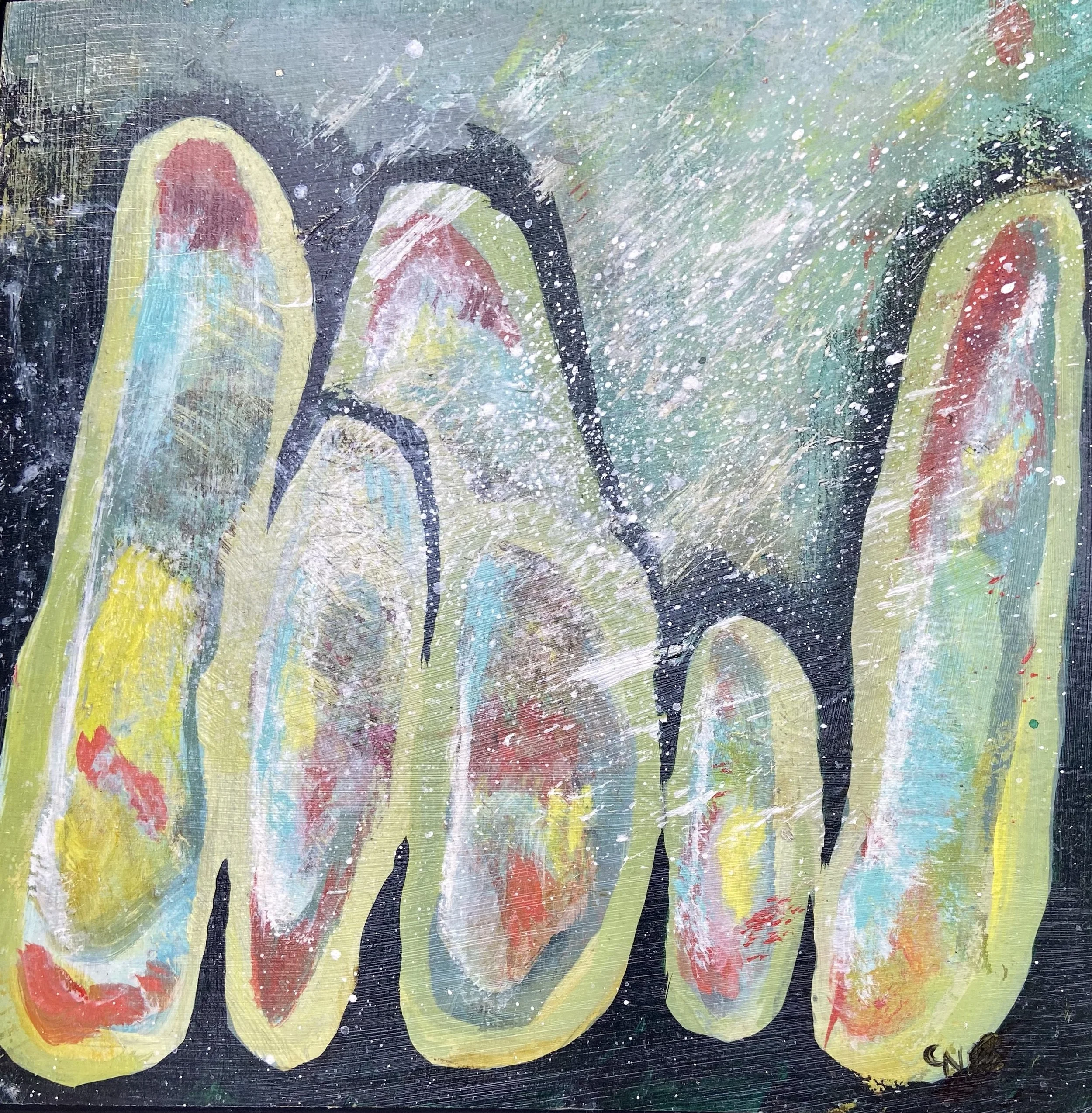 Seeking Shelter 
on birch panel 
12" x 12", framed 
$200