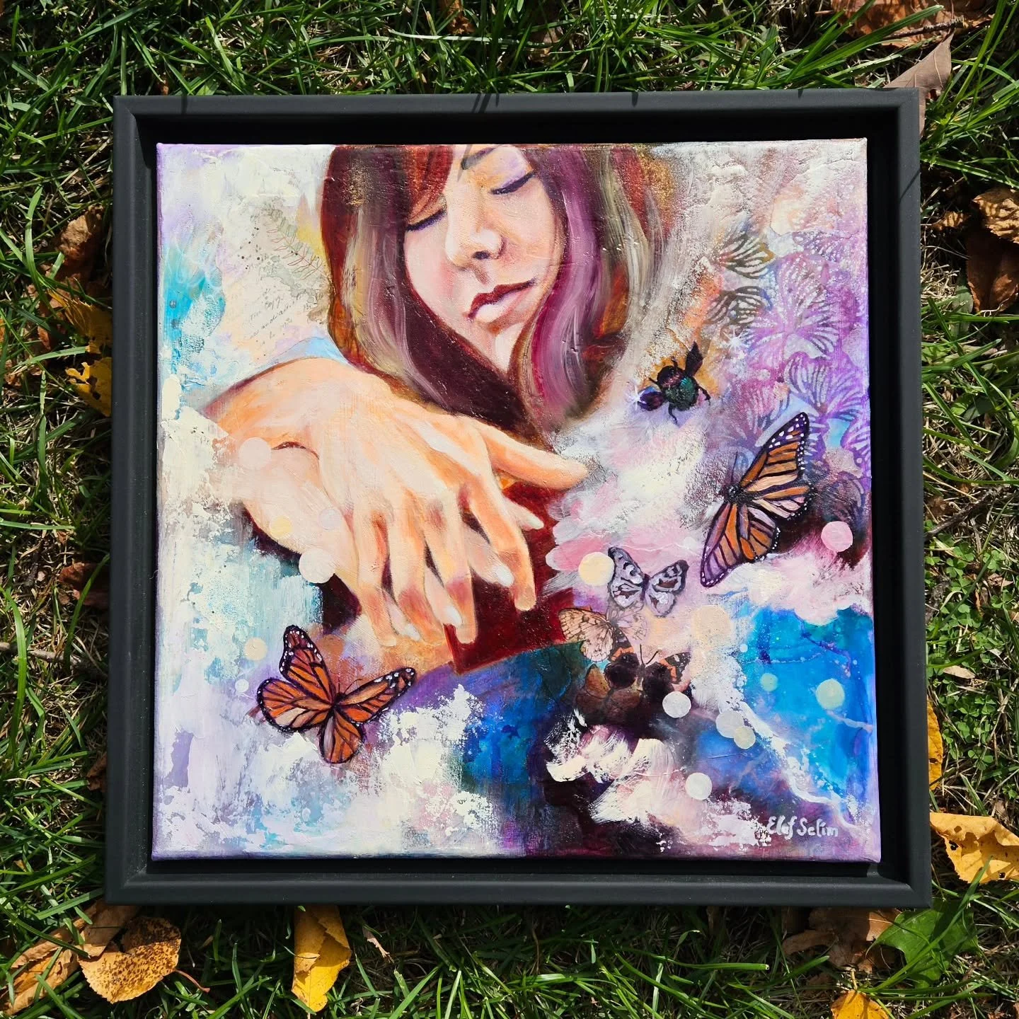 Sensing Calm... She drifts just beyond the veil of consciousness. Her hand is held lovingly by the hand of her loved one. Their touch dissolve into the clouds.
This small oil painting is now available 💗🙏🦋