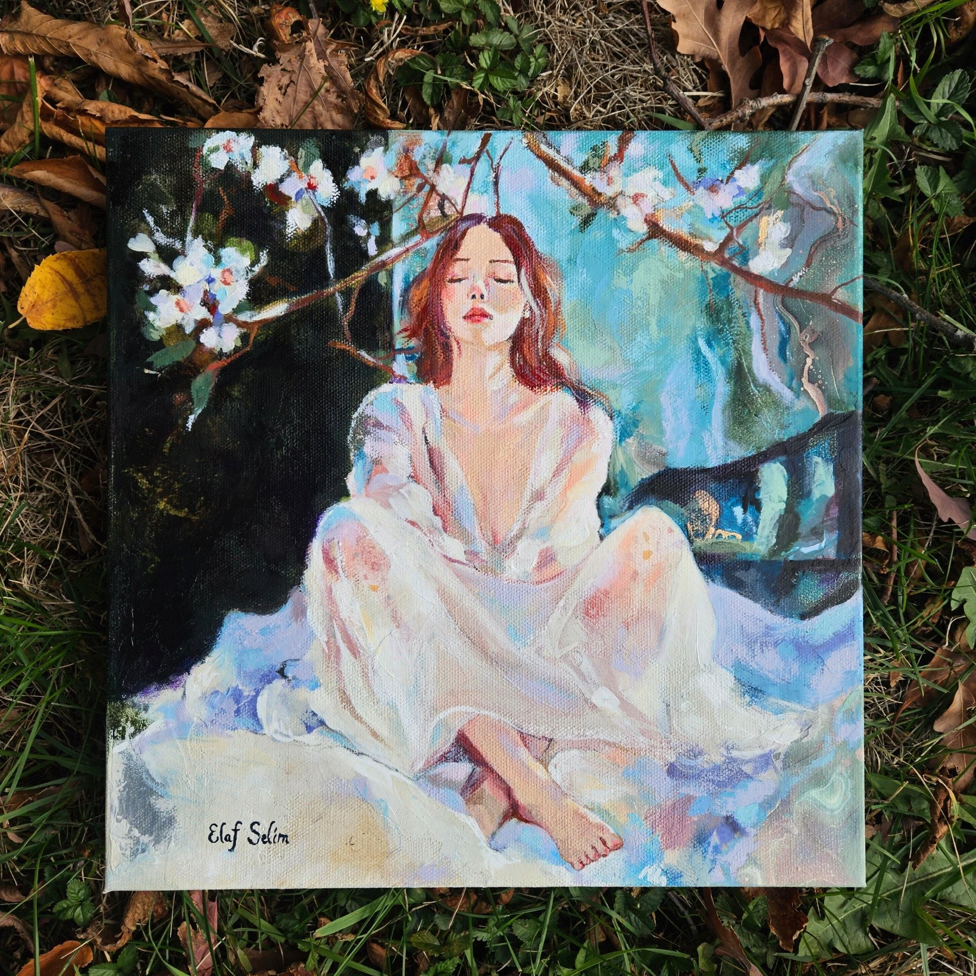 This painting was created as a sanctuary of calm. 'Peace Finds Her' radiates a tranquil energy and brings softness and quiet beauty to your space. It also makes a beautiful precious gift for someone who needs a little more calm in their life 🐦

Avai