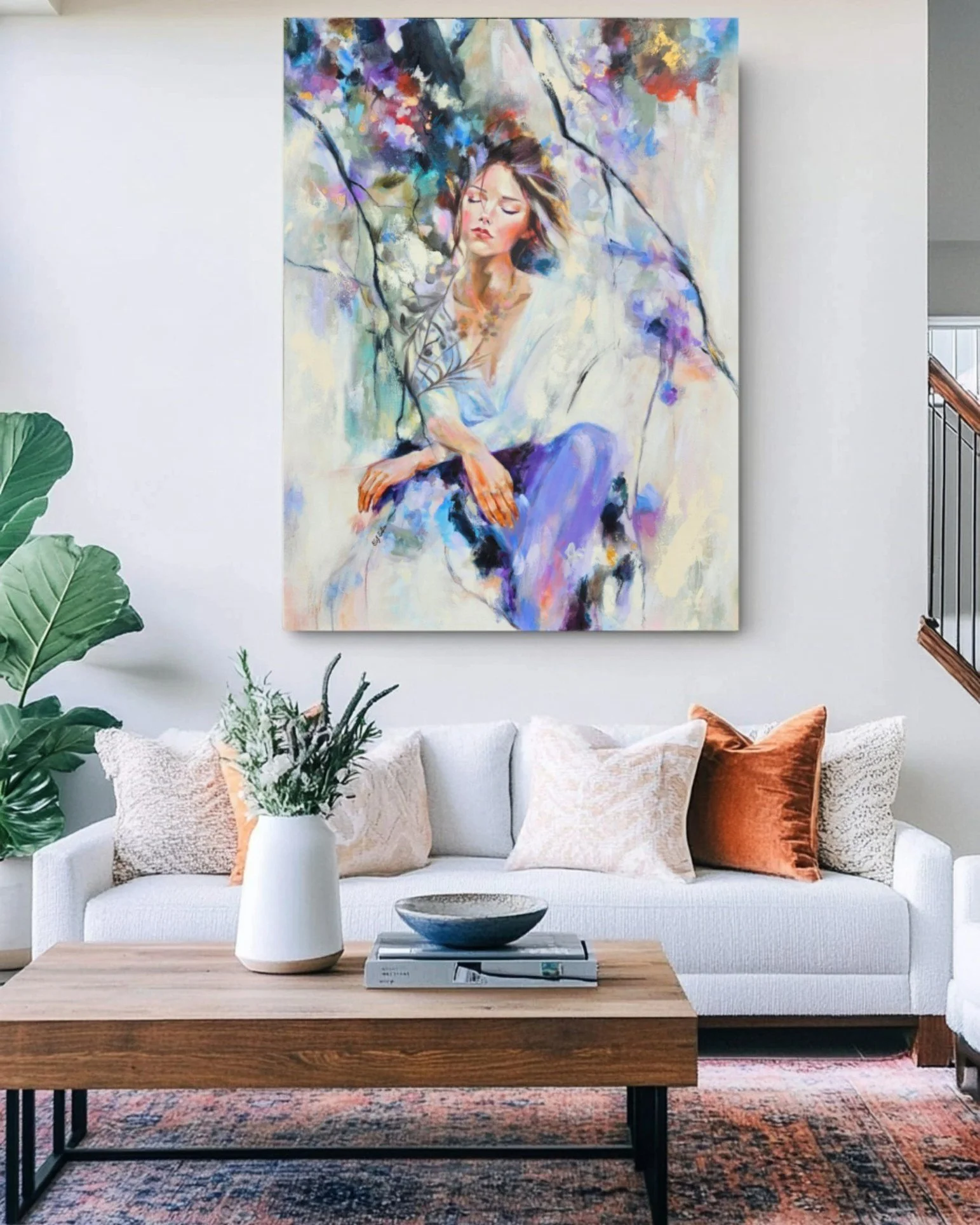 When I was painting this piece, it took me a while to love it. I was being a perfectionist, trying to get everything right. But at some point, I thought why don't I just let it be. Let it be messy and free. Let it be soft and beautiful and chaotic at