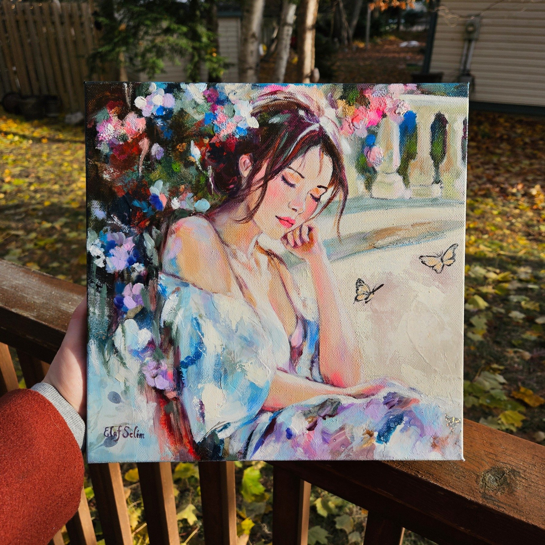 I started this series recently and have been in love. This theme of restful figures in garden surroundings is so dear to my heart. My garden is a place that brings me peace. Even when I am cleaning it and digging in the dirt. The moments I rest after