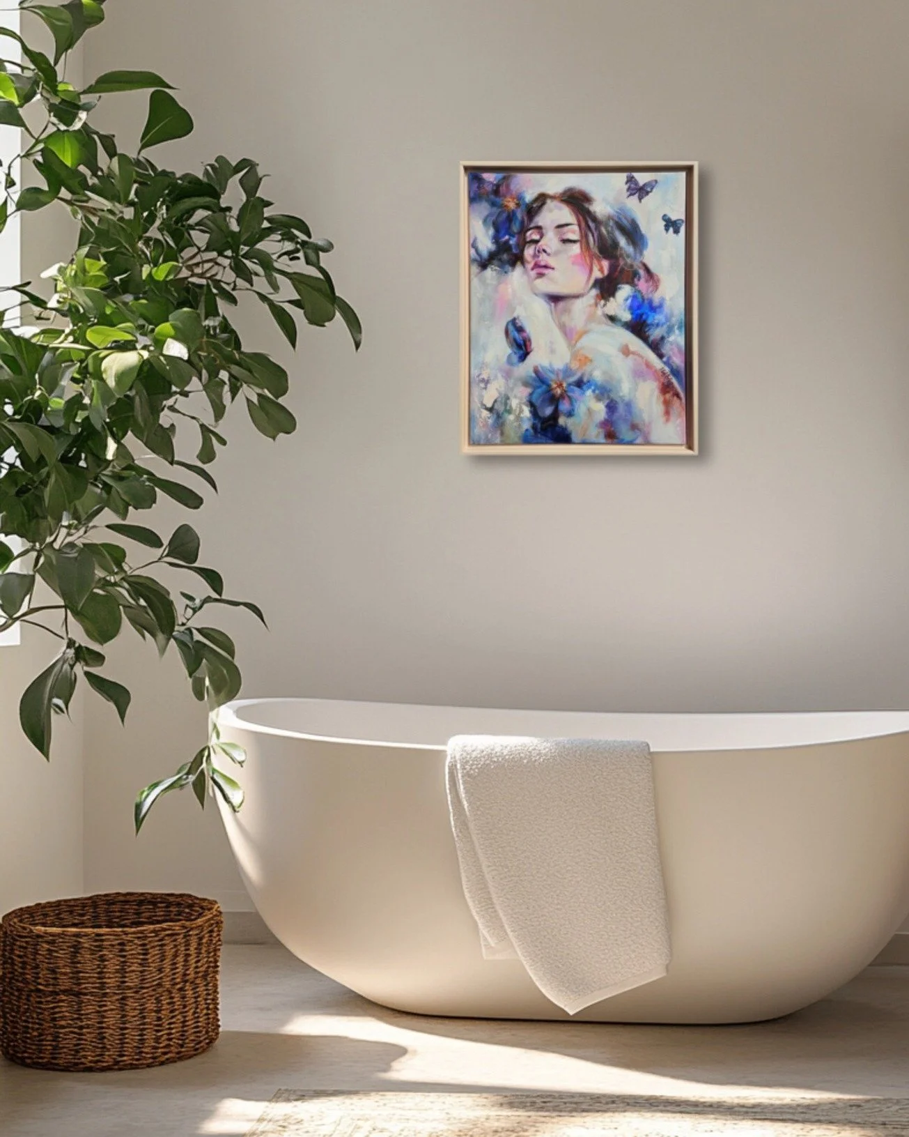 This painting took a while, a few months perhaps to be ready. When I initially started, I didn't know where it was heading. I slowly added layer by layer and it kept changing, until the softness emerged from the depth of chaos. 

It's now a visual br