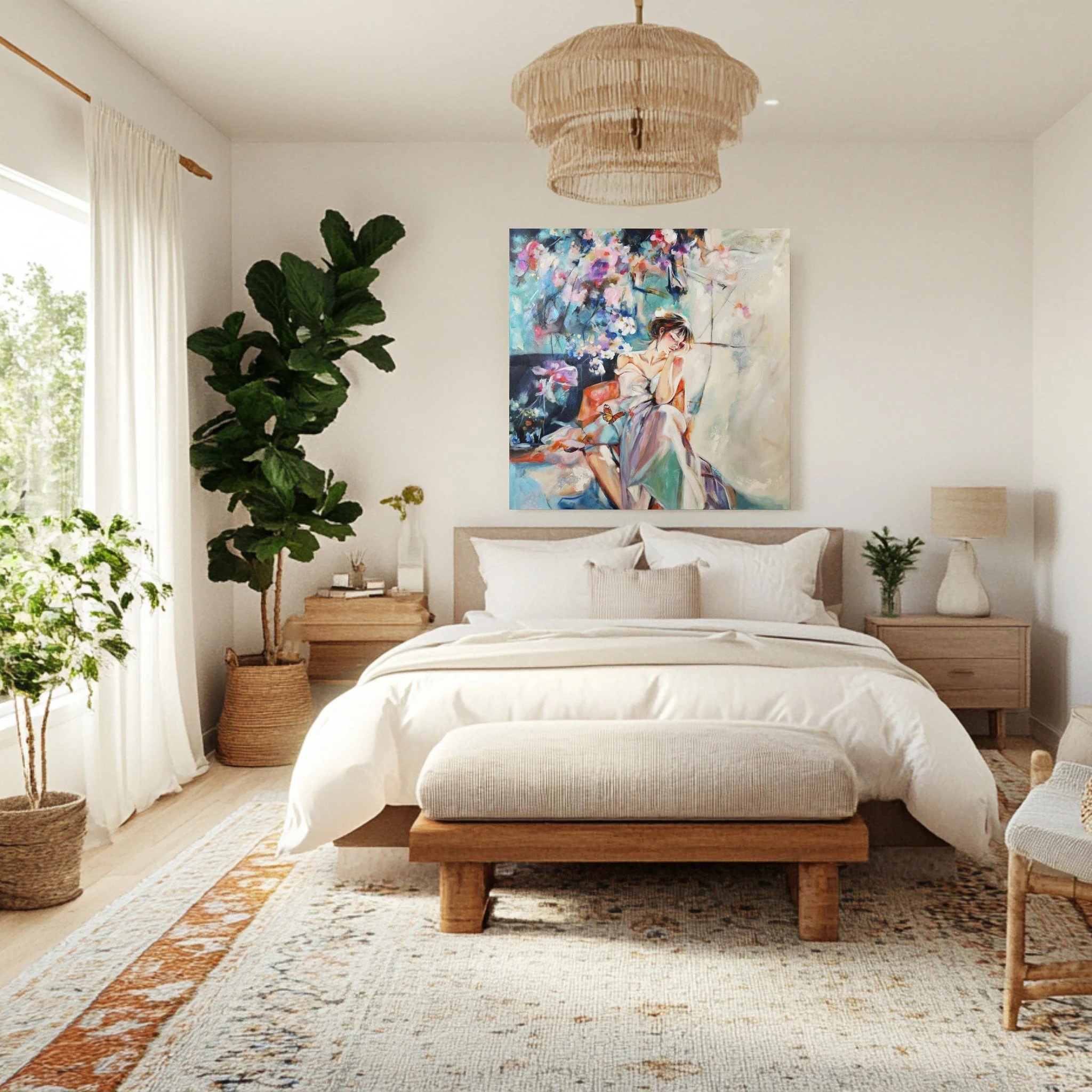 Leaning Into Soft Petals 🌸
She rests where the world grows quiet. A moment of surrender, wrapped in color, breath, and surrounded by blooms.

This painting is about allowing softness; letting beauty hold you when you&rsquo;re tired of being strong. 