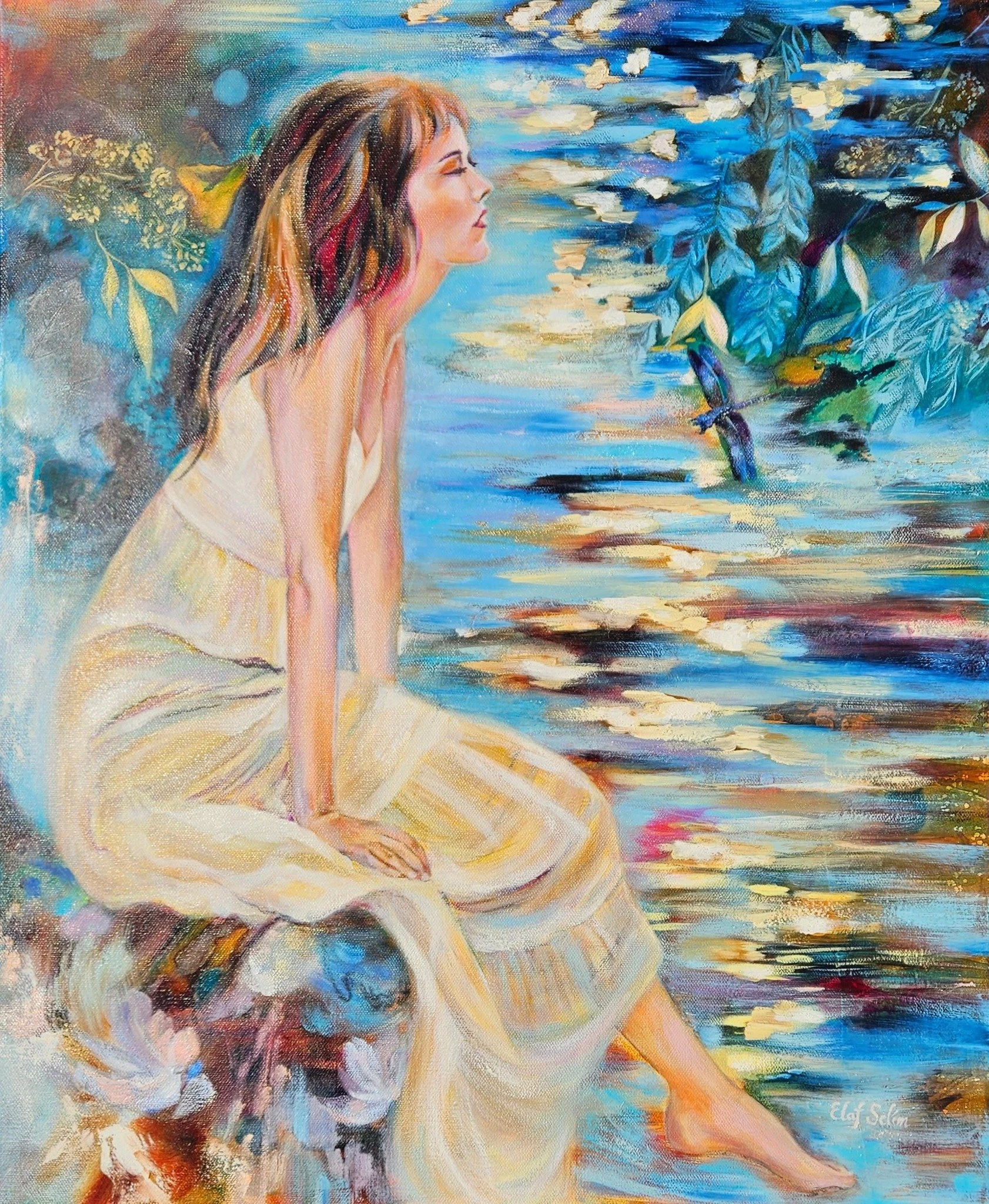 While painting 'Reflections of a Quiet Heart', I was thinking about the kind of stillness that nourishes the heart, the kind that gently gathers all we&rsquo;ve been carrying and allows the heaviness to disappear into thin air 💟

She is gazing into 