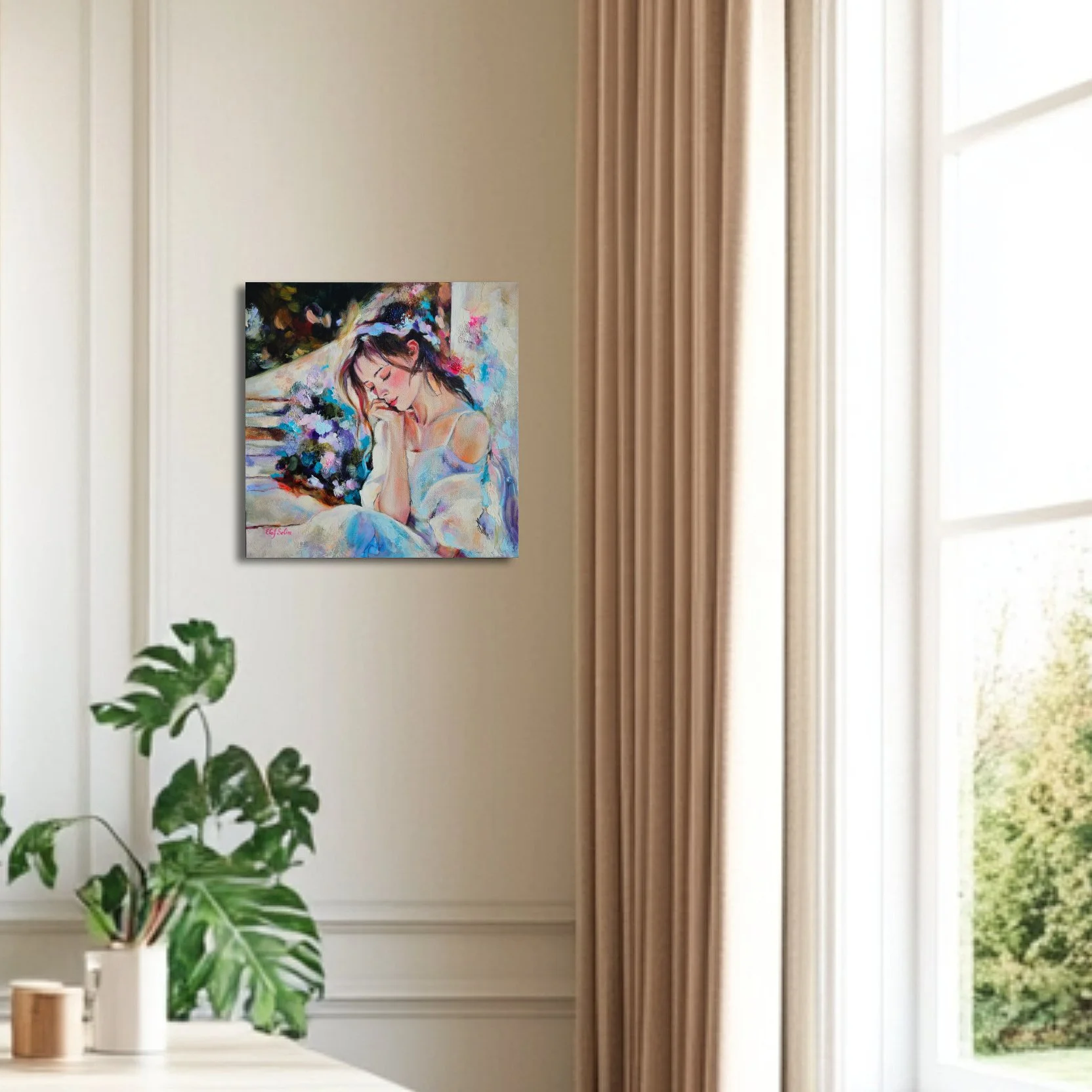 The garden feels alive around her... She has no where to go and nothing urgent to do... She breathes deep and softens... Allowing herself some moments of stillness and quiet reflection. Her eyes are closed, but she can still smell the fragrant flower