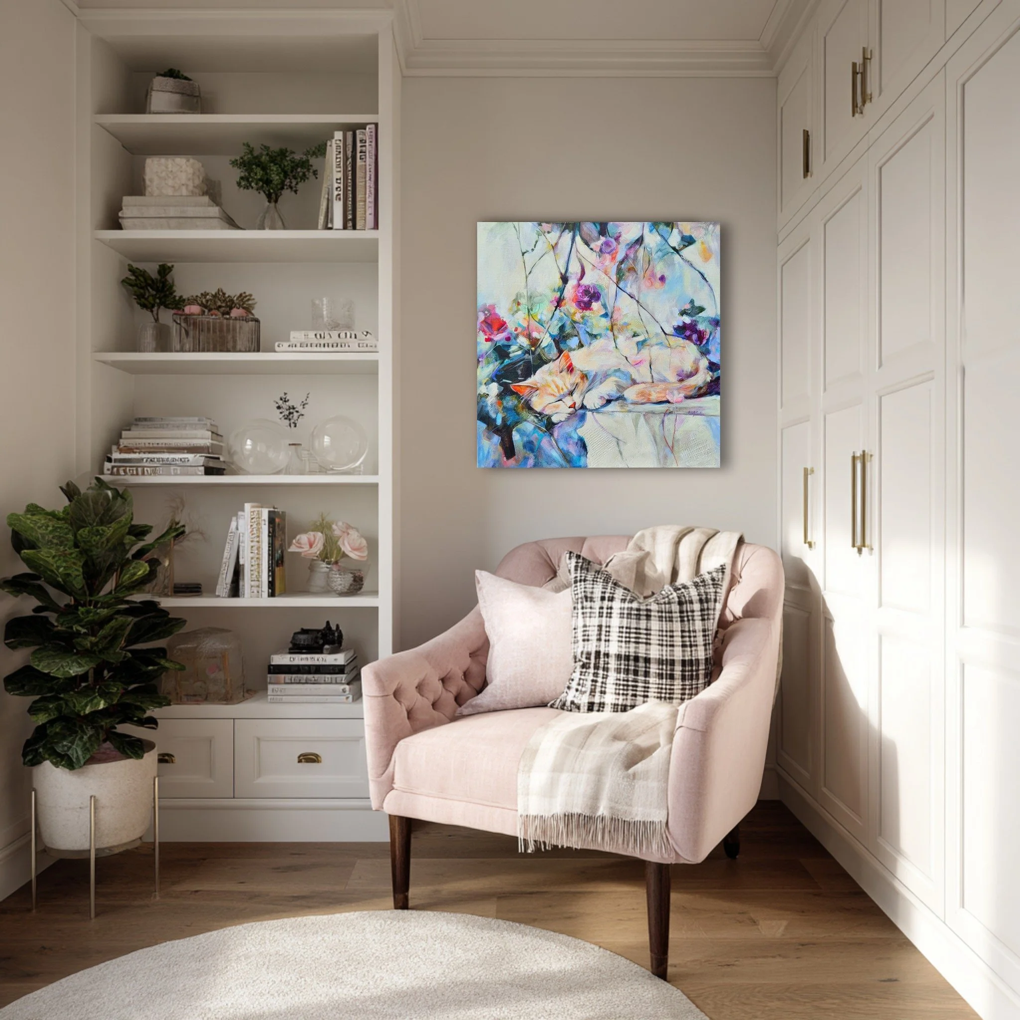 Resting, but not still.
There is a kind of becoming that happens quietly,
underneath the surface, held in warmth, surrounded by life...
Nothing is forced and everything is already unfolding in the best possible way 💗
This painting is about that spac