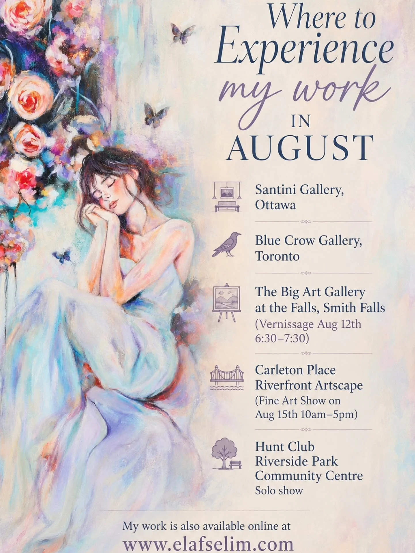 Where to experience my work in August 🤍✨️

If you plan a visit, share with me! I would love to meet you 😊