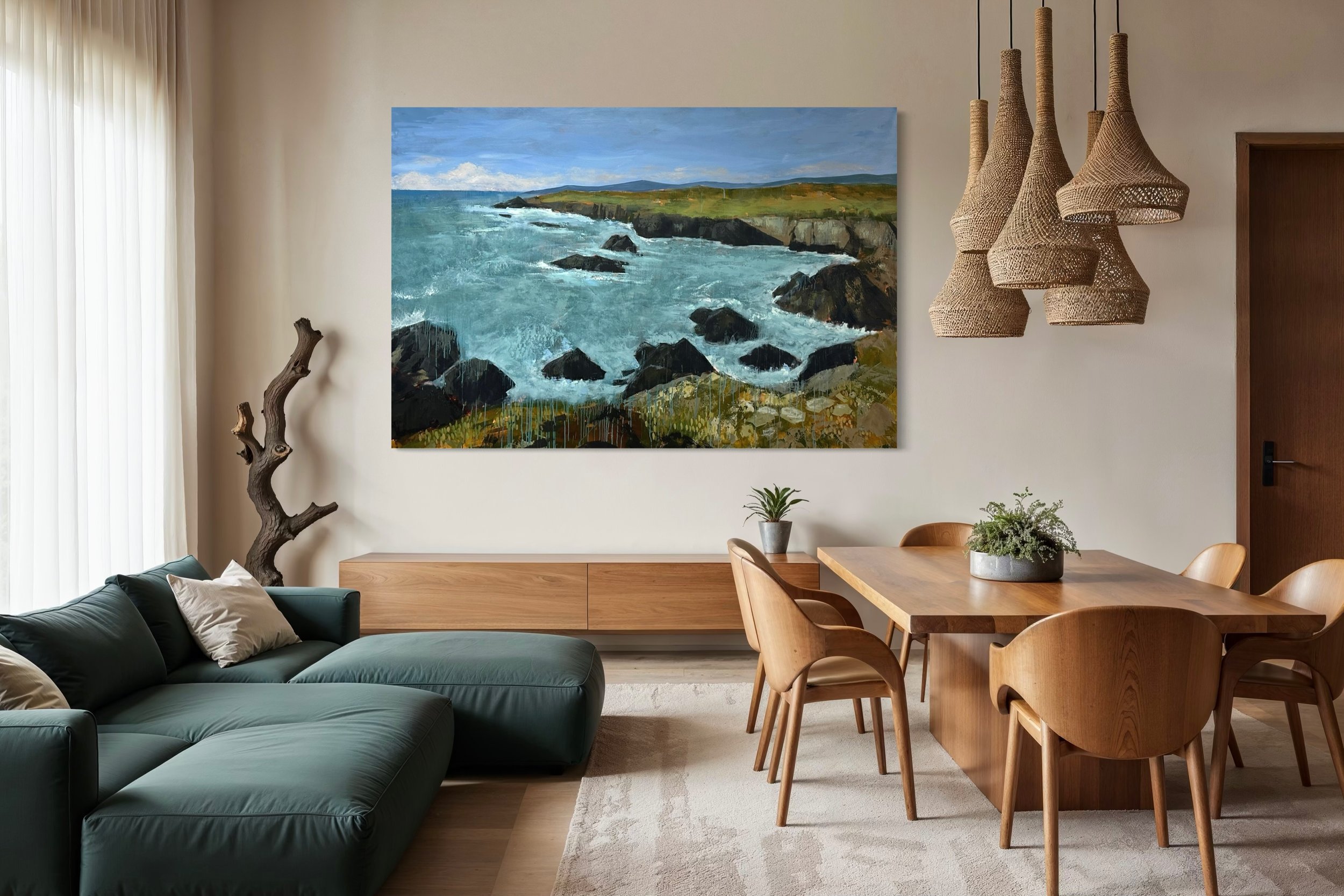 I just really love this one! It will be hard to let it go. This painting, my largest yet, is inspired by the Northern California coast along Highway 1, between Sea Ranch and Mendocino. It&rsquo;s an incredibly beautiful and wild area and I can&rsquo;