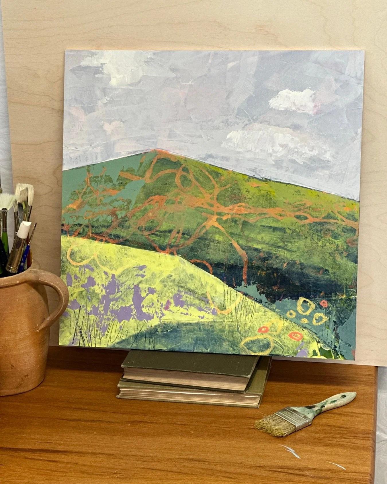 A new painting, almost ready for Marin Open Studios. 

The studio&rsquo;s been buzzing - painting, framing, hanging, moving things around. Can&rsquo;t wait to invite you in so I can share what I&rsquo;ve been working on. 

#openstudio #mountainlandsc