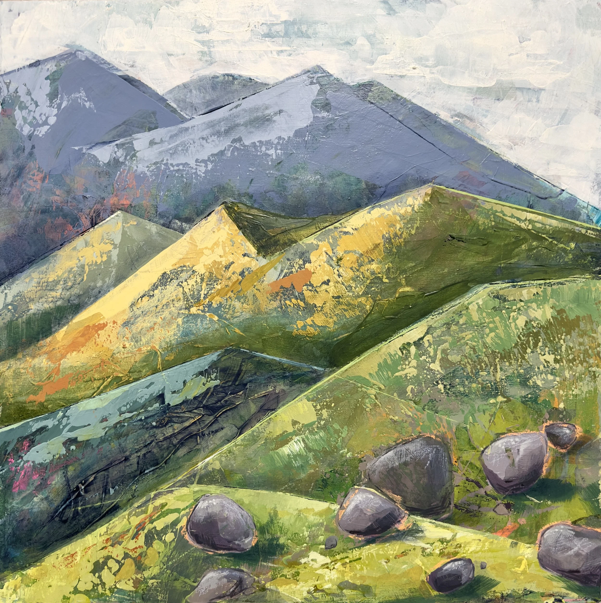 AMONG THE STONES
Acrylic on wood panel, framed in maple
18x18"    SOLD