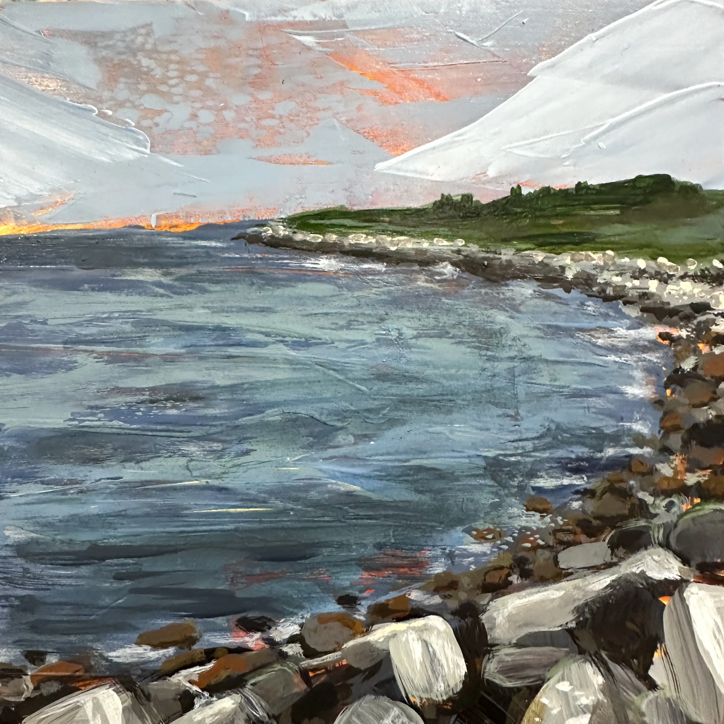 NESTLED IN NARRAGANSETT
6x6 in.

Acrylic on panel, framed in maple 