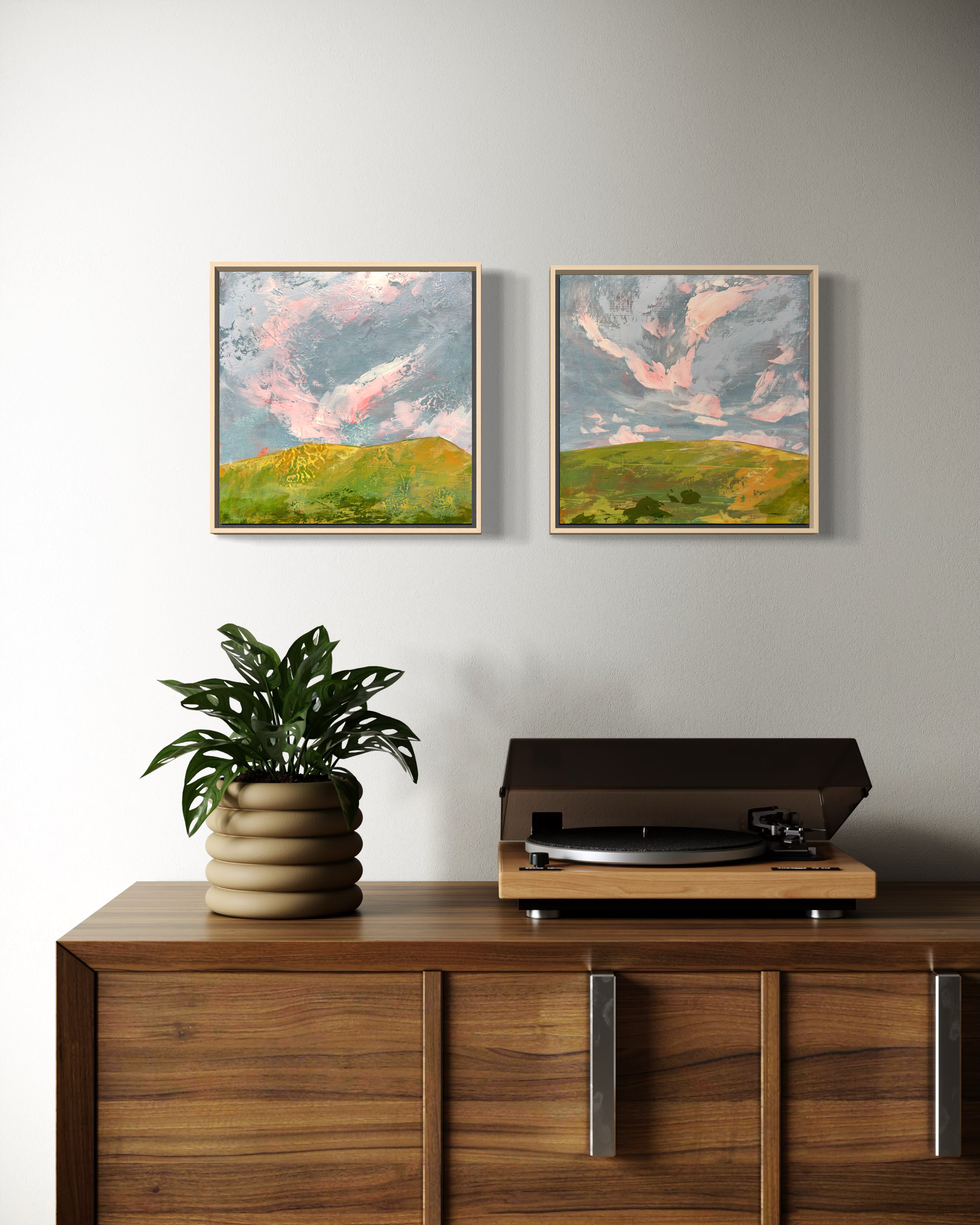 "Renewal" and "Looking Up" 12x12" in a setting

