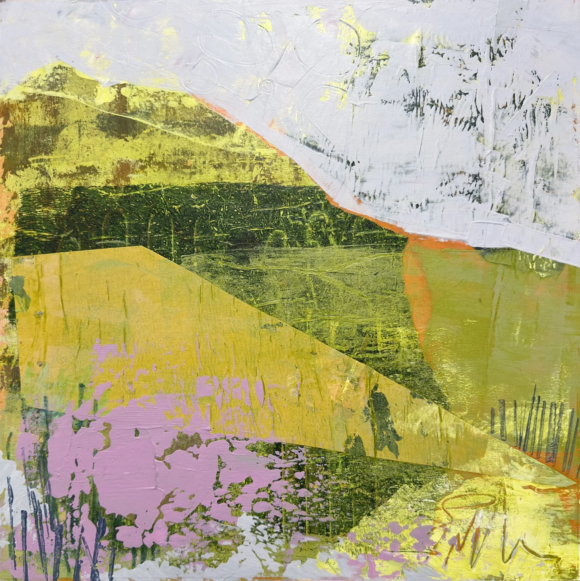 LAVENDER LUCIDITY
Acrylic & collage on wood, frame in maple
12x12"  SOLD