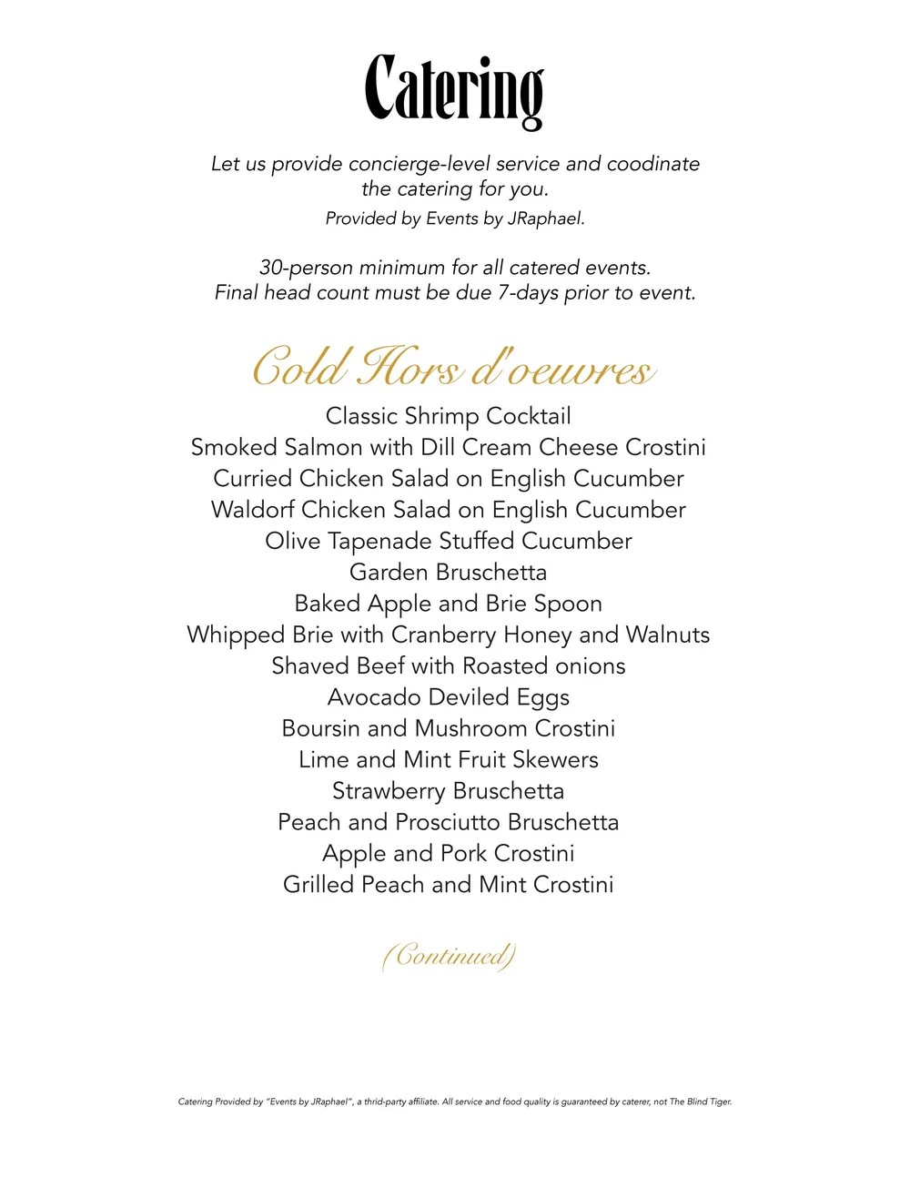 Menus — The Blind Tiger | Huntsville, AL