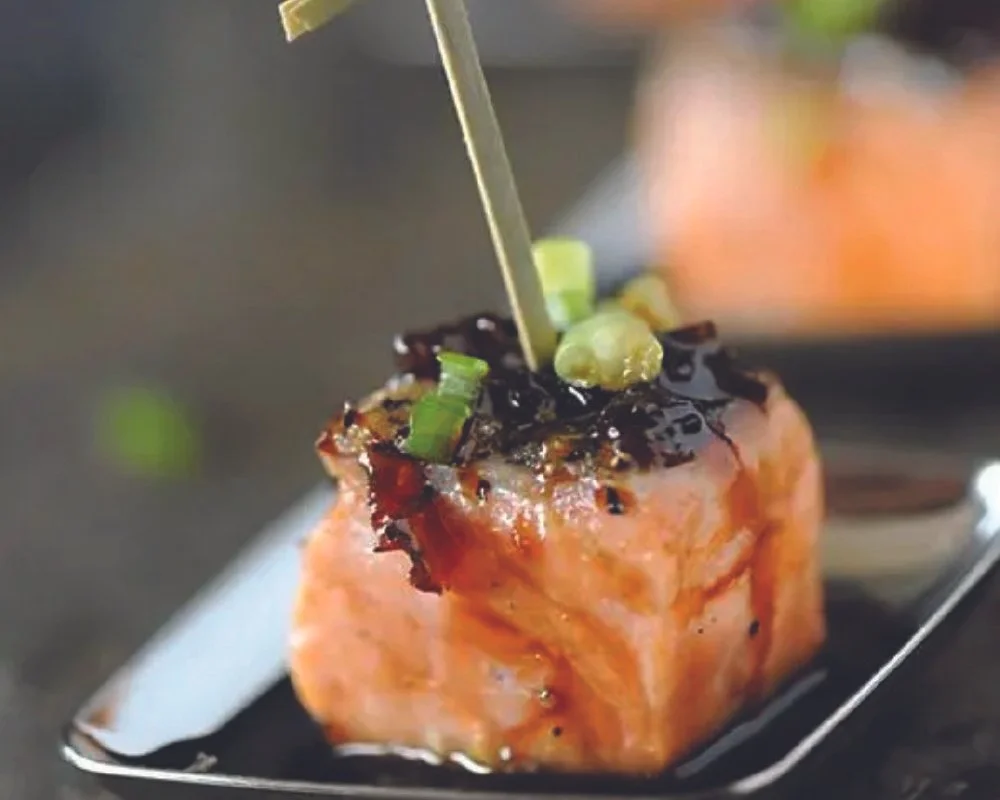 bourbon glazed salmon with green onions