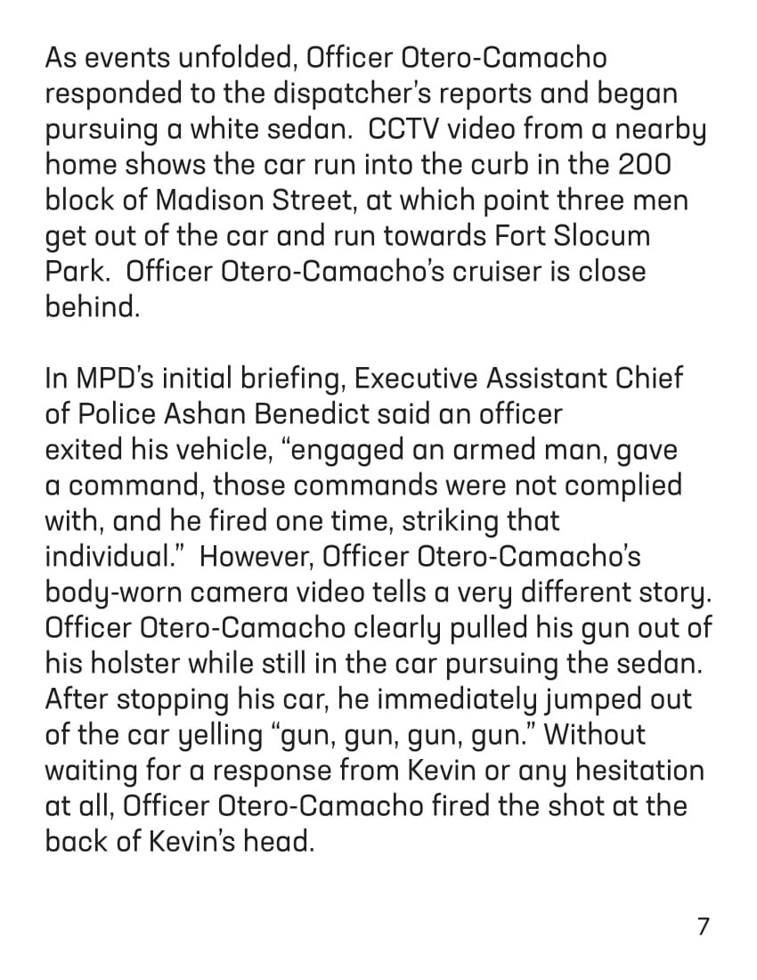  As events unfolded, Officer Otero-Camacho responded to the dispatcher’s reports and began pursuing a white sedan. CCTV video from a nearby home shows the car run into the curb in the 200 block of Madison Street, at which point three men get out of t