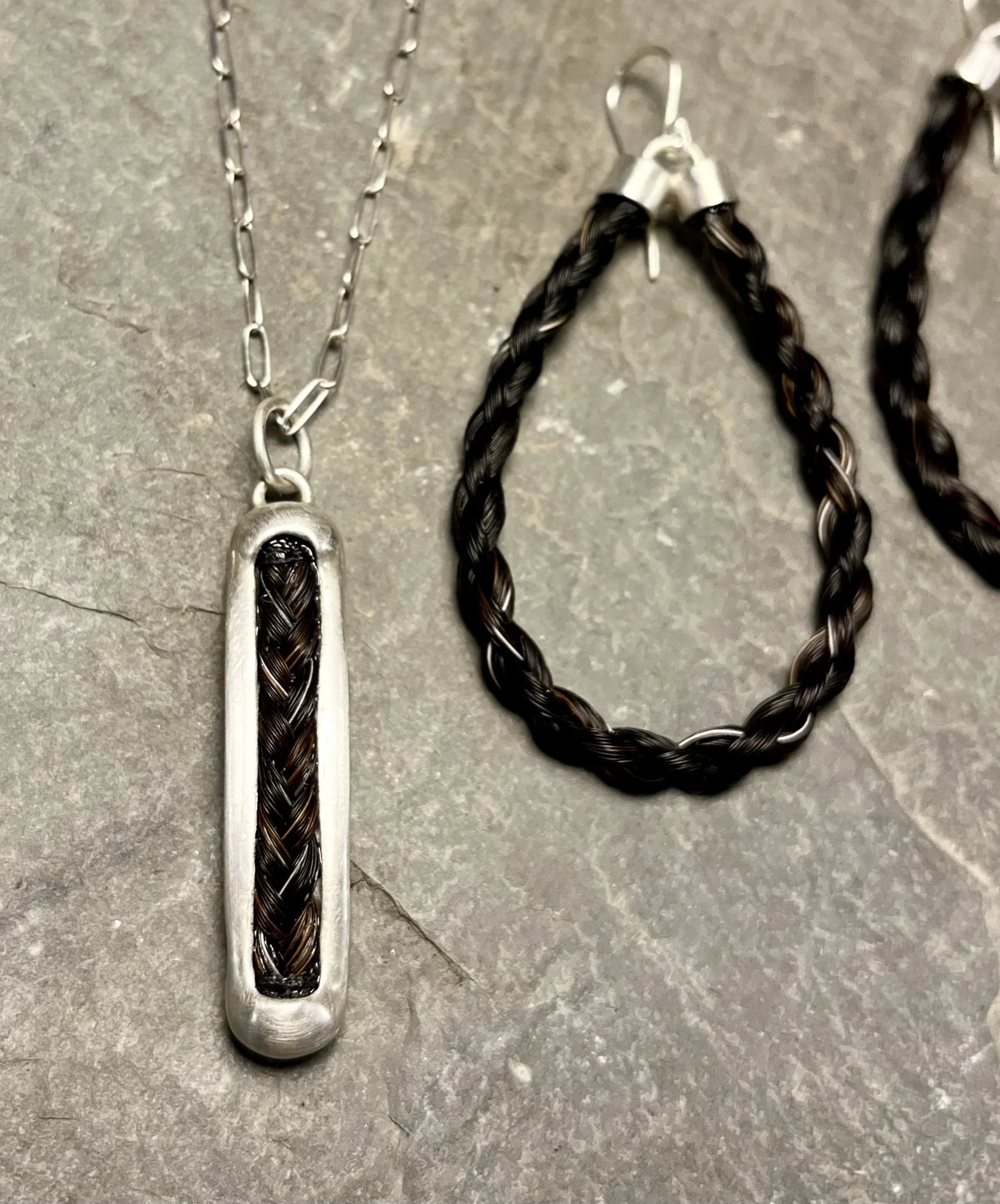 Braided Horse Hair Inlay Silver Pendant