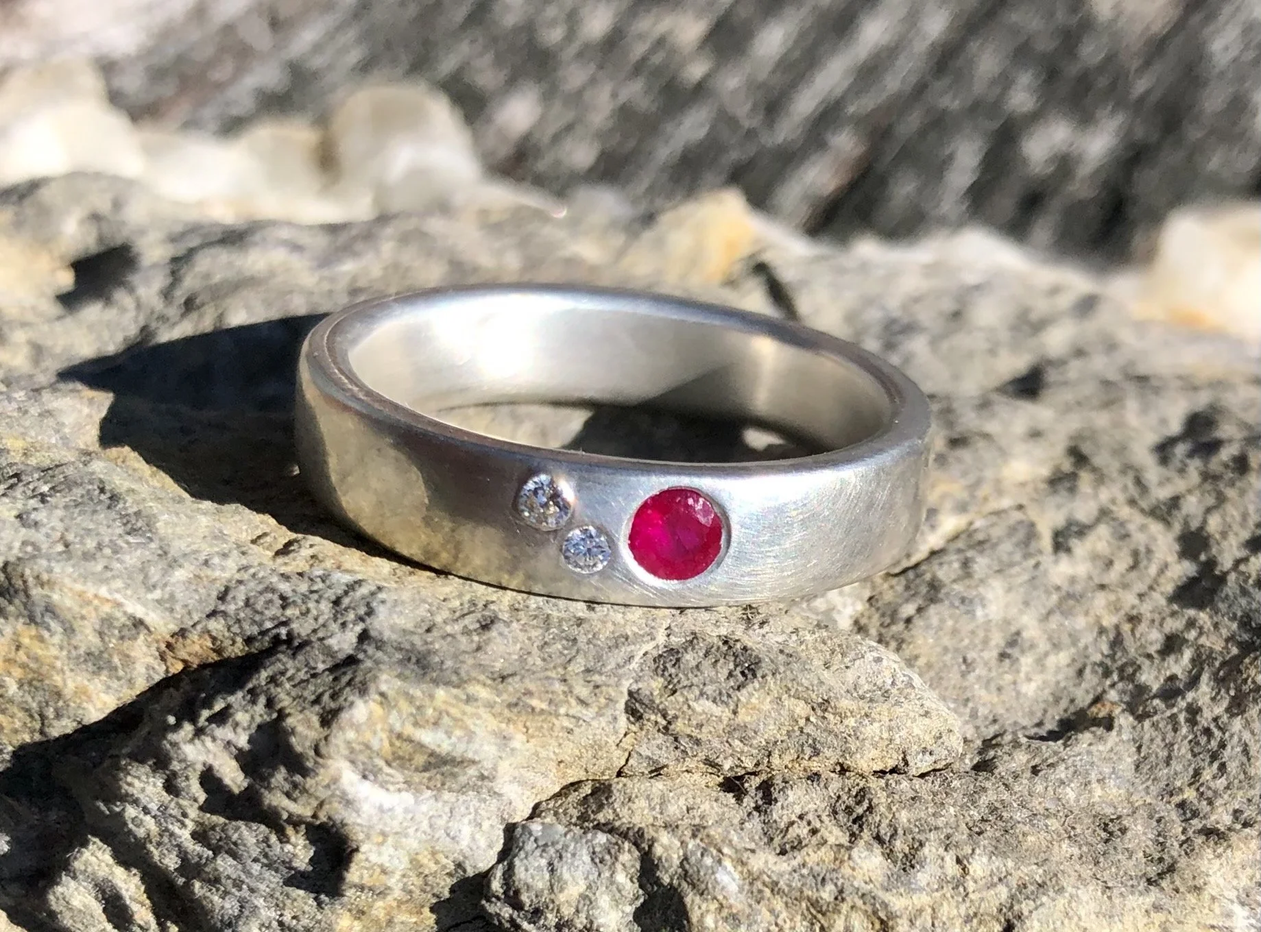 Ruby and Diamond Silver Ring