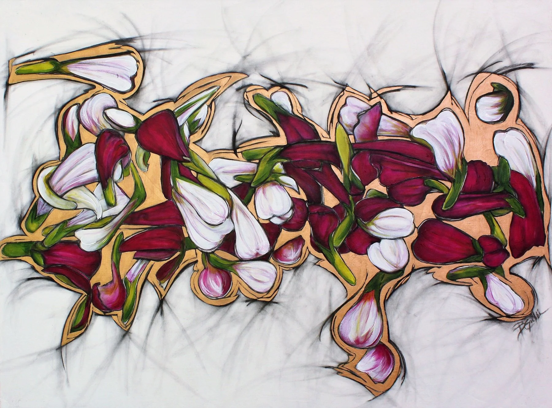 detail of abstract painting of flowers