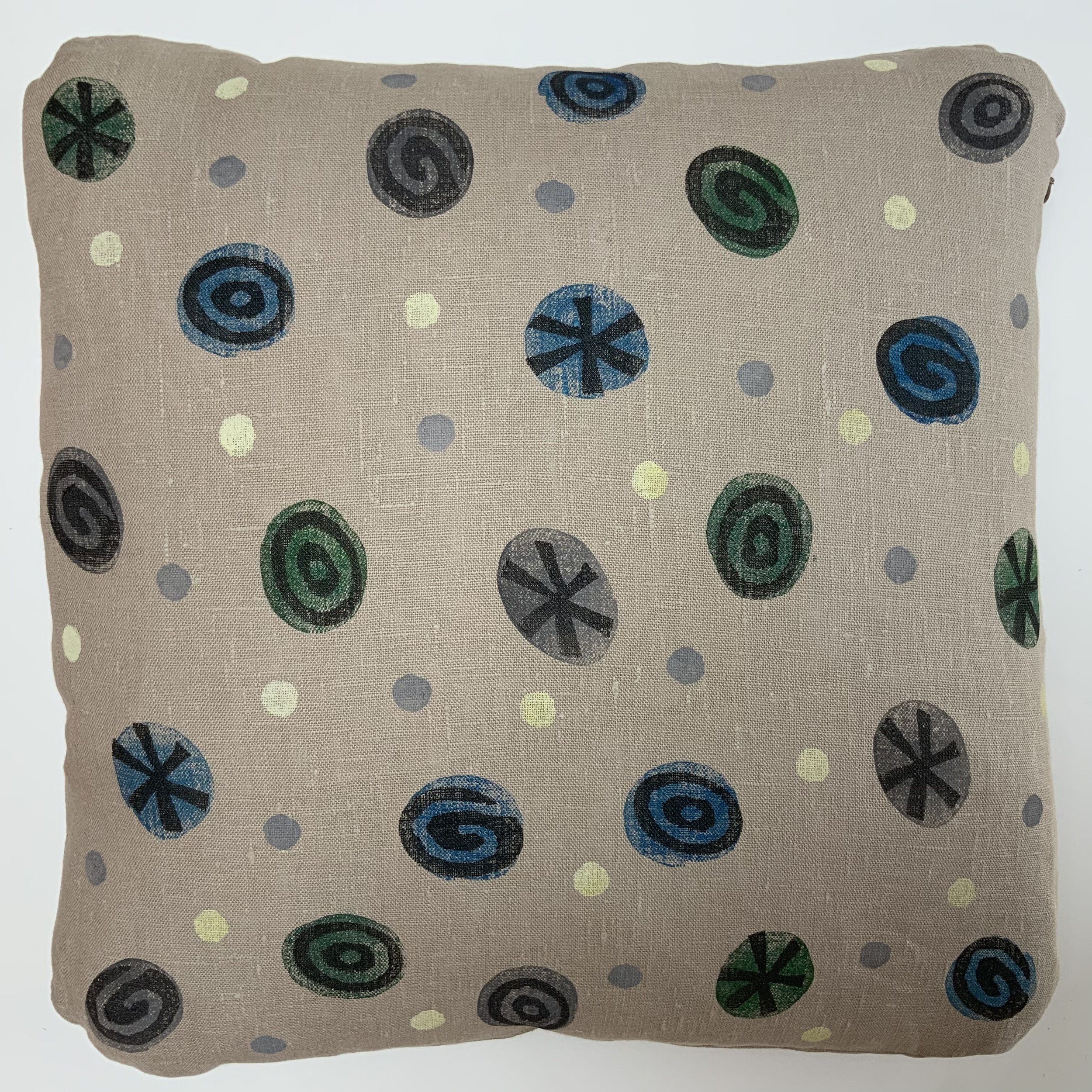 Sustainable and uniue hand-printed cushions in Devon with potatoes by Susie Honnor.