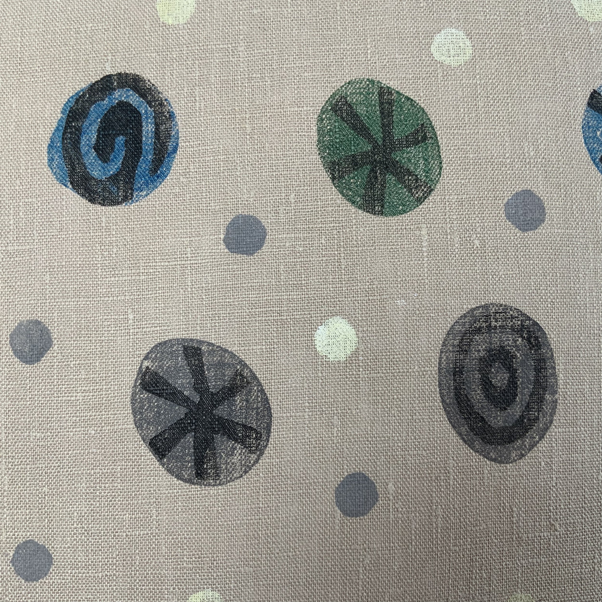 Sustainable and uniue hand-printed cushions in Devon with potatoes by Susie Honnor. Detail.