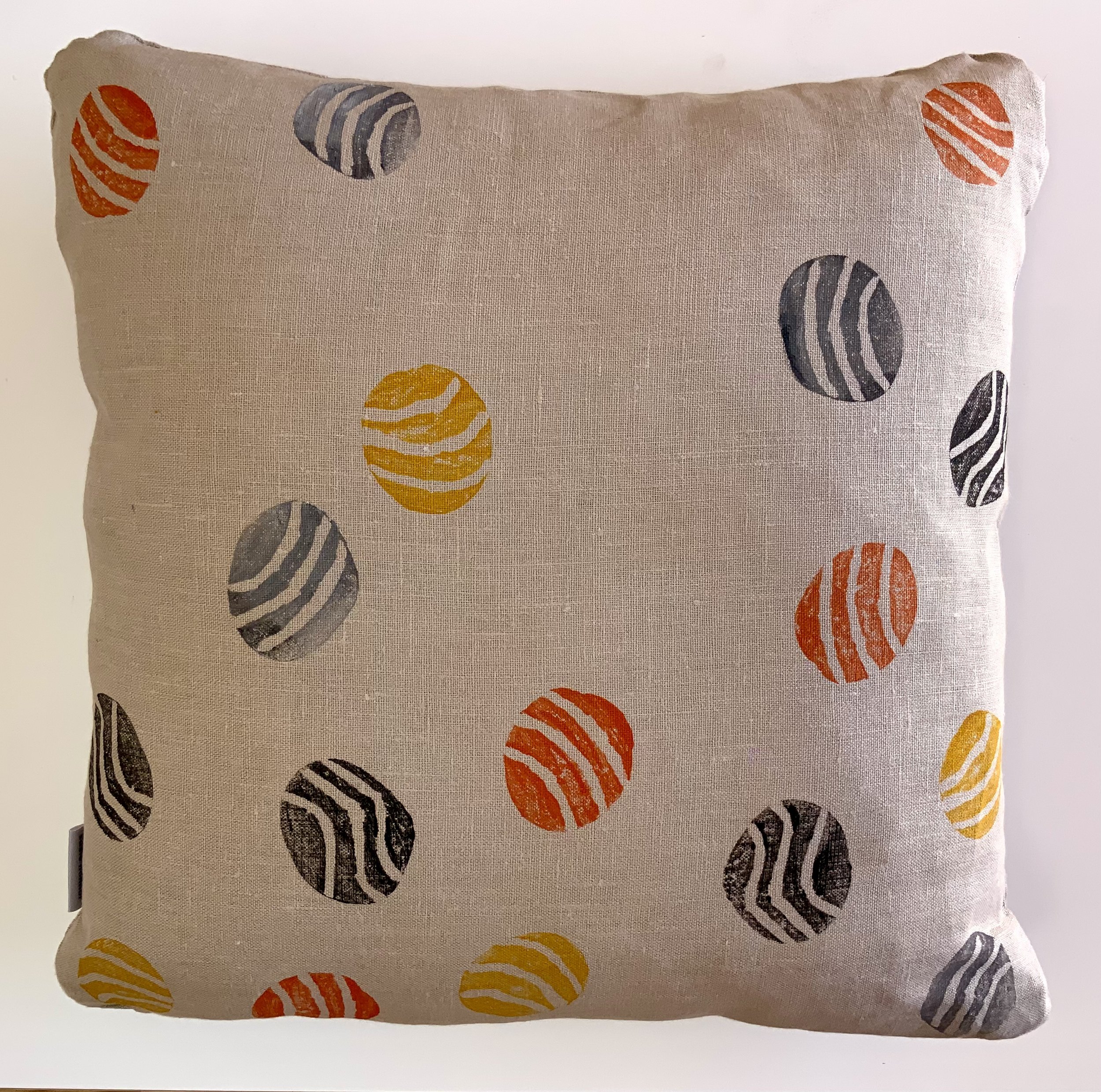 Hand printed cushions in Devon using sustainable inks and potatoes