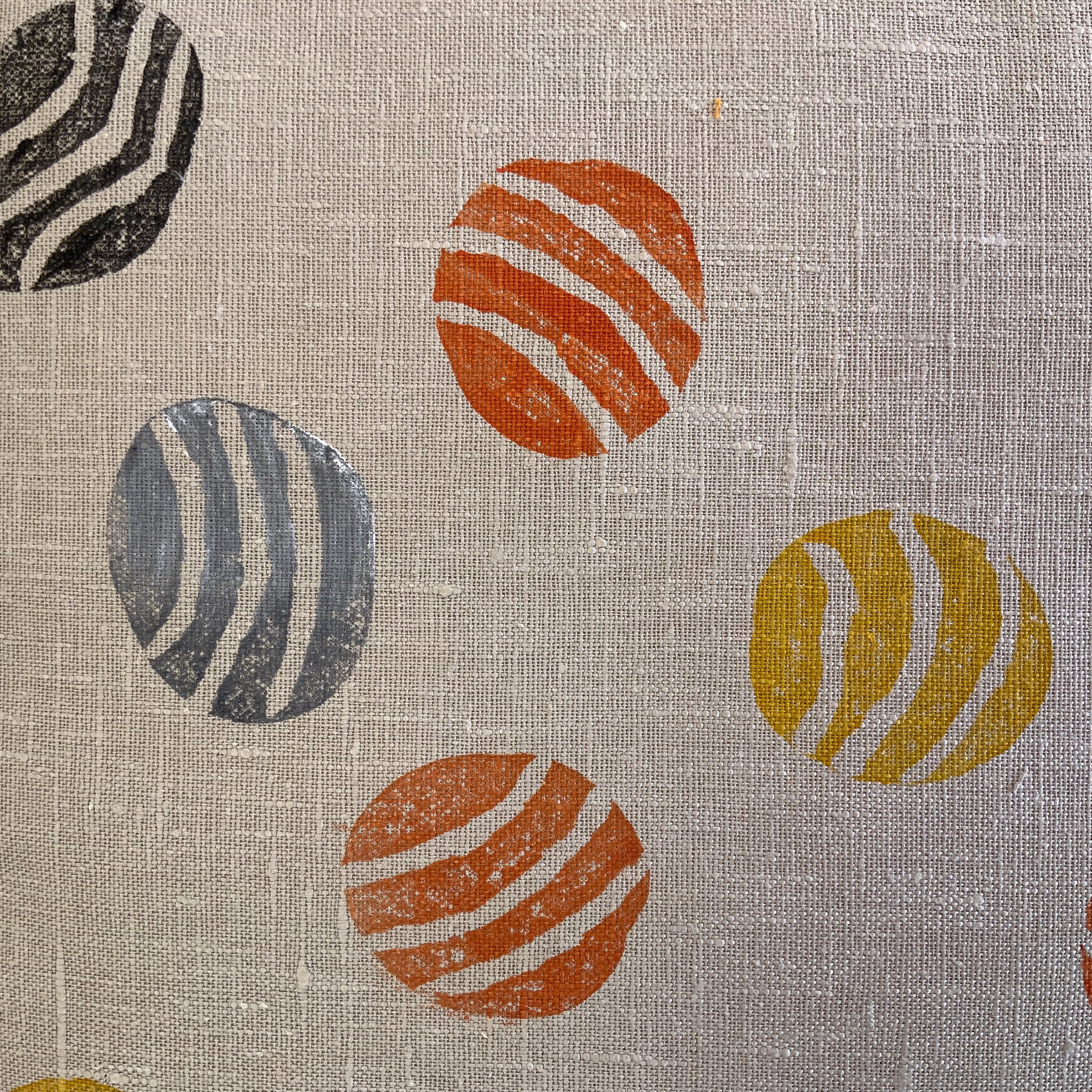 Hand printed cushions in Devon using sustainable inks and potatoes