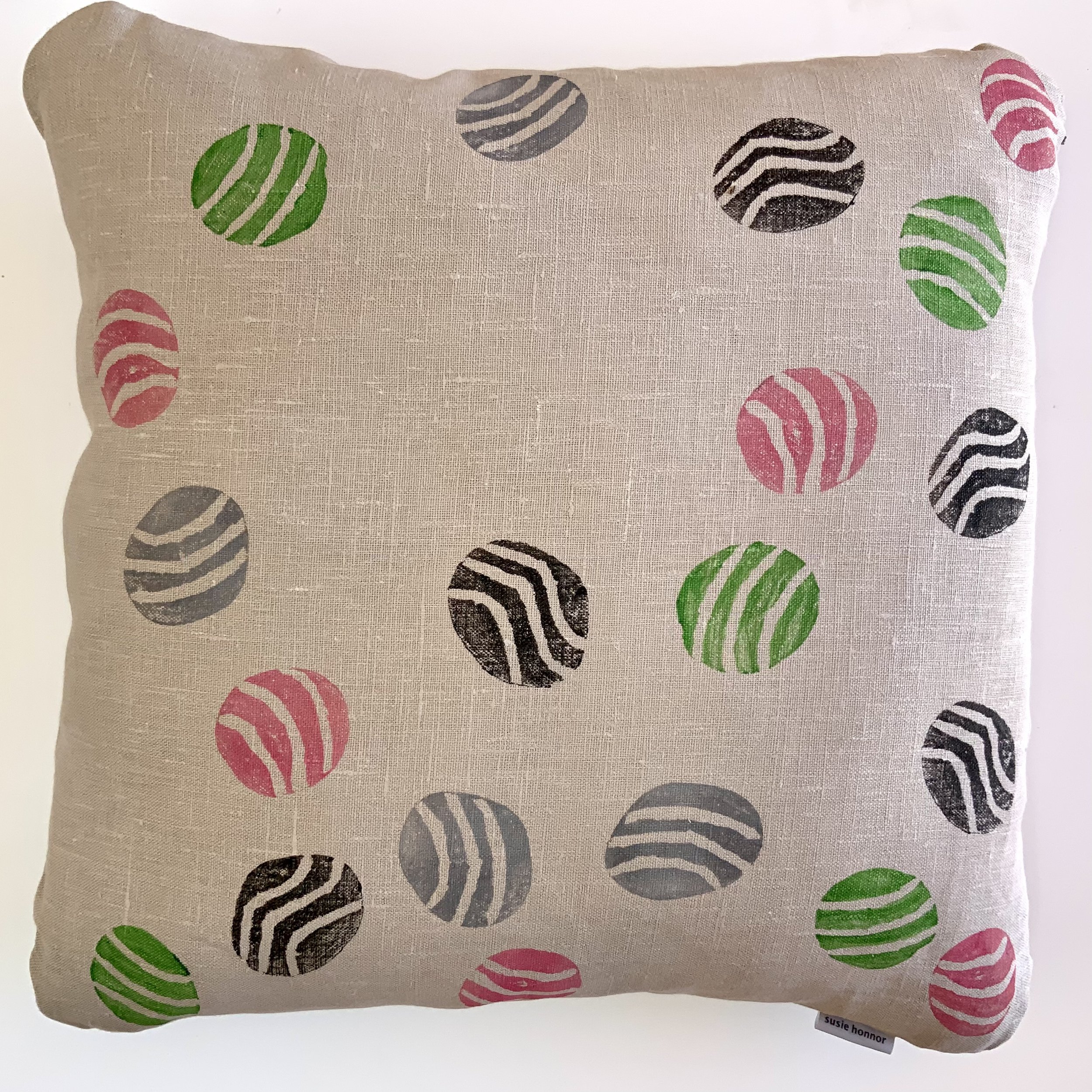 Sustainable and uniue hand-printed cushions in Devon with potatoes by Susie Honnor.