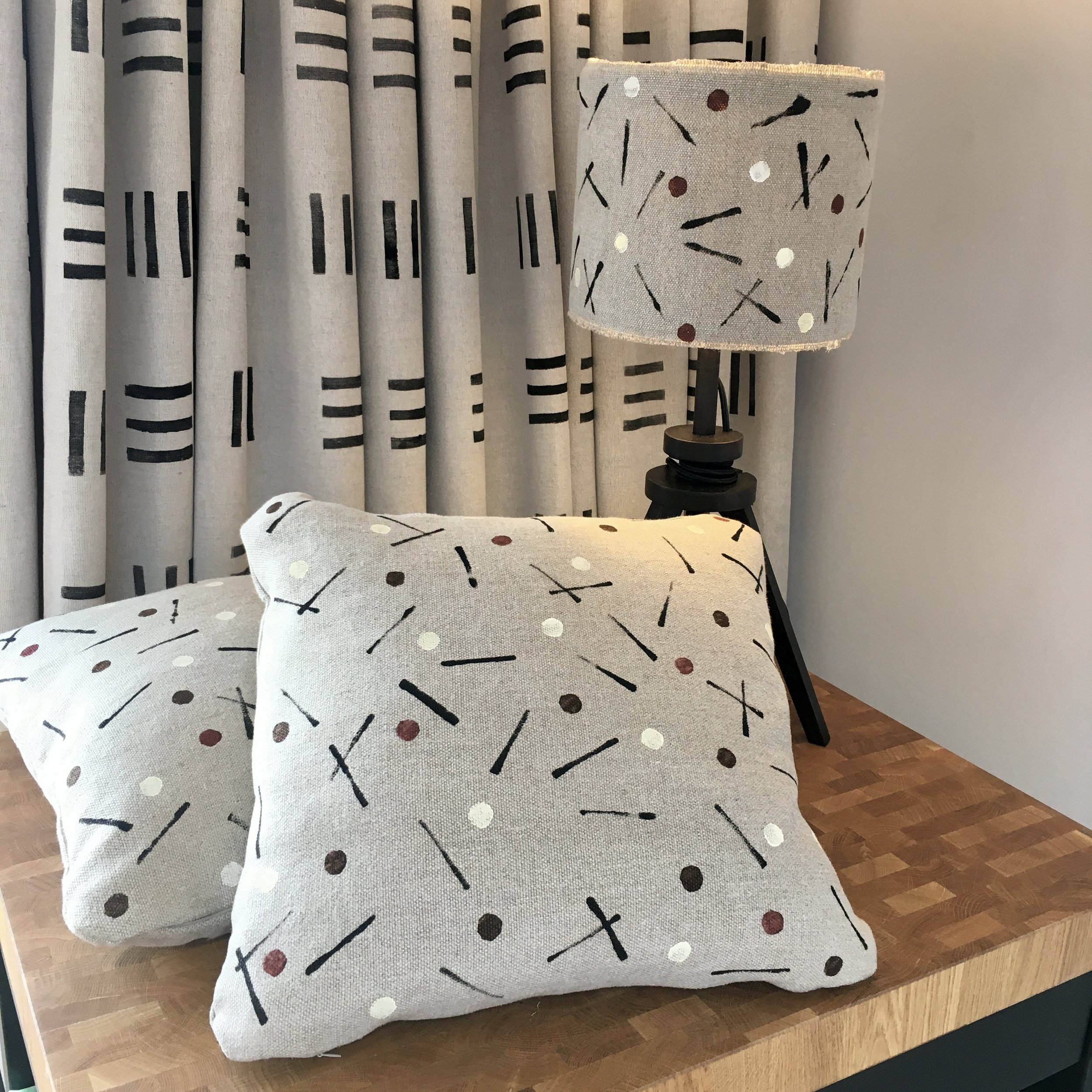 Hand printed cushions in Devon using sustainable inks and potatoes