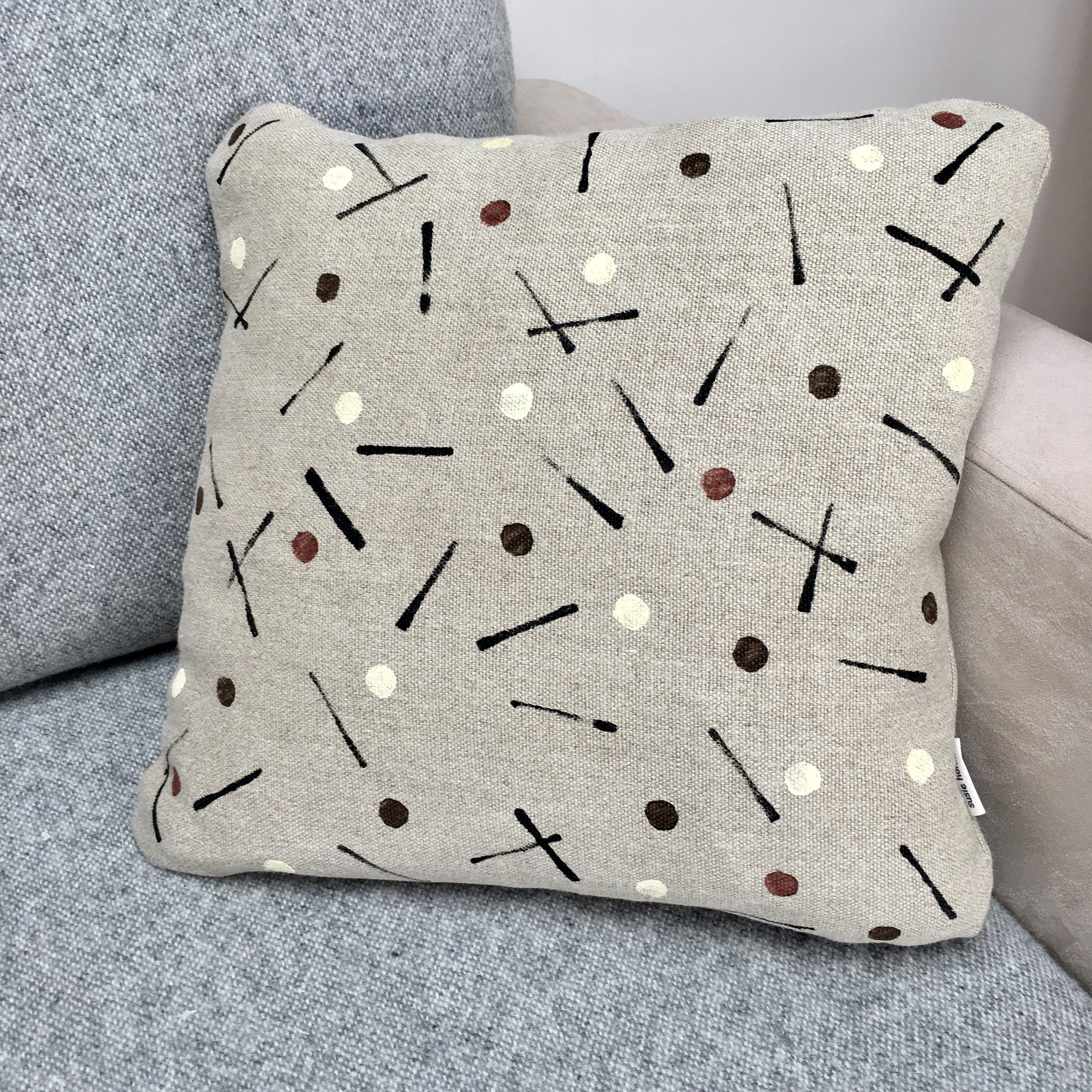 Hand printed cushions in Devon using sustainable inks and potatoes