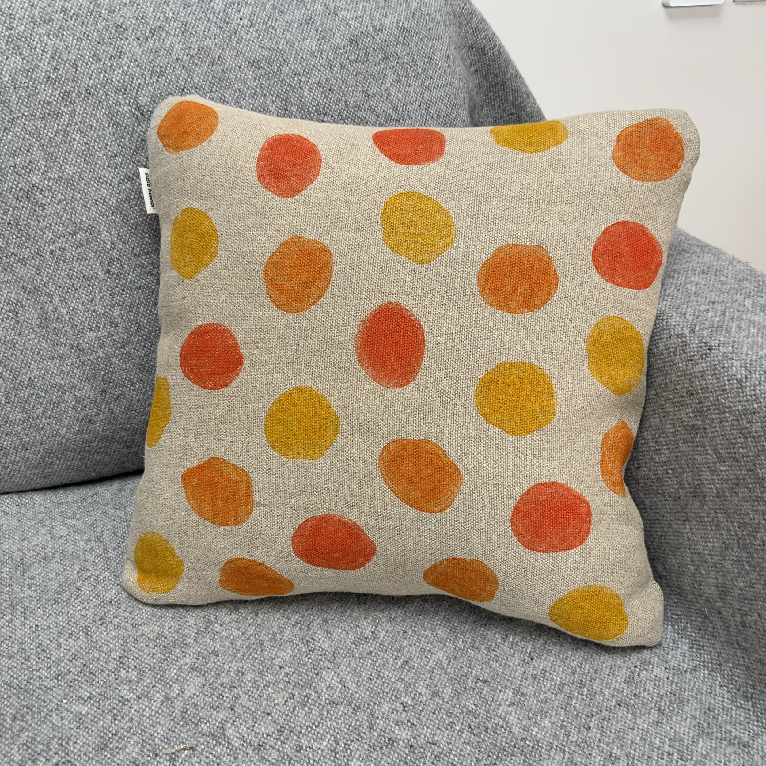 Hand printed cushions in Devon using sustainable inks and potatoes