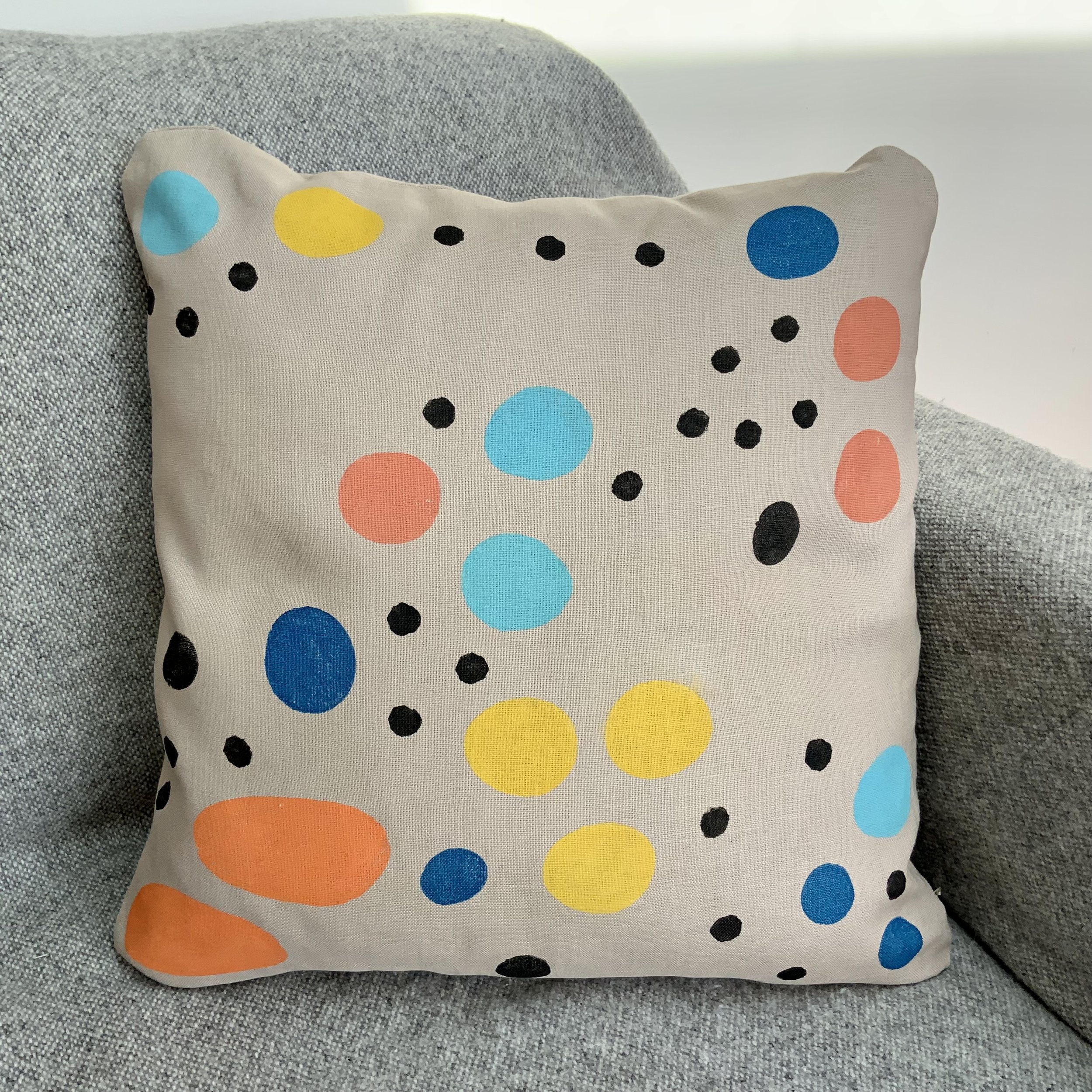 Hand printed cushions in Devon using sustainable inks and potatoes