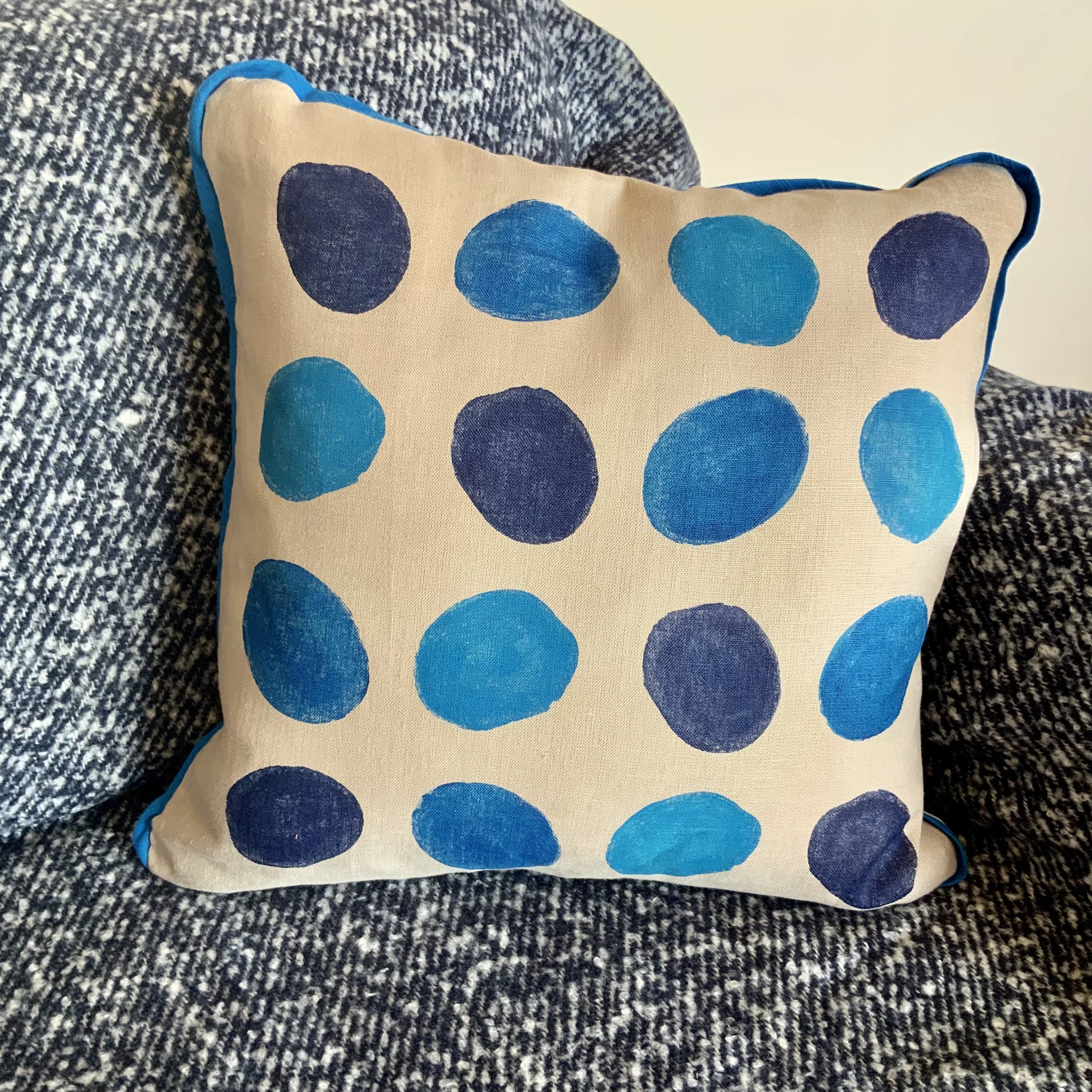 Hand printed cushions in Devon using sustainable inks and potatoes