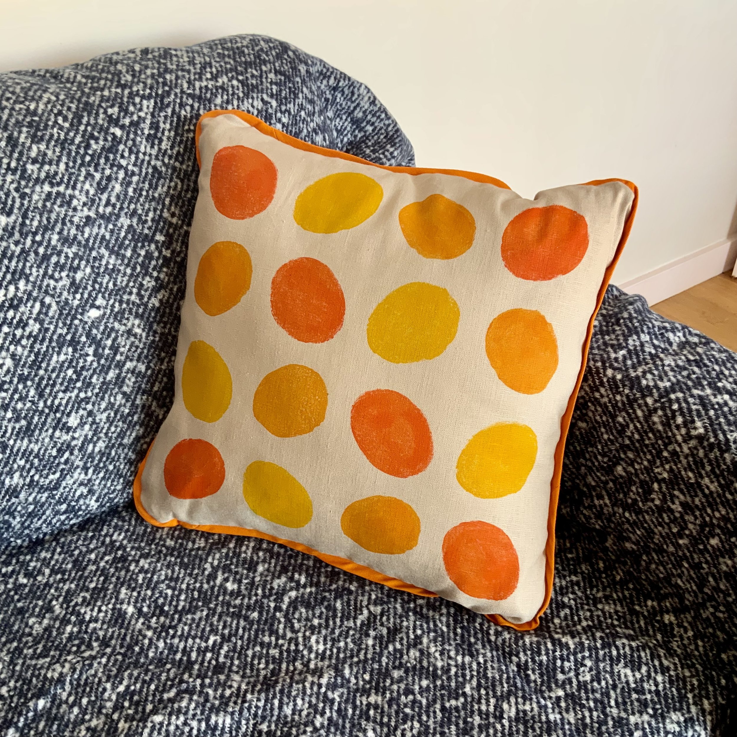 Hand printed cushions in Devon using sustainable inks and potatoes