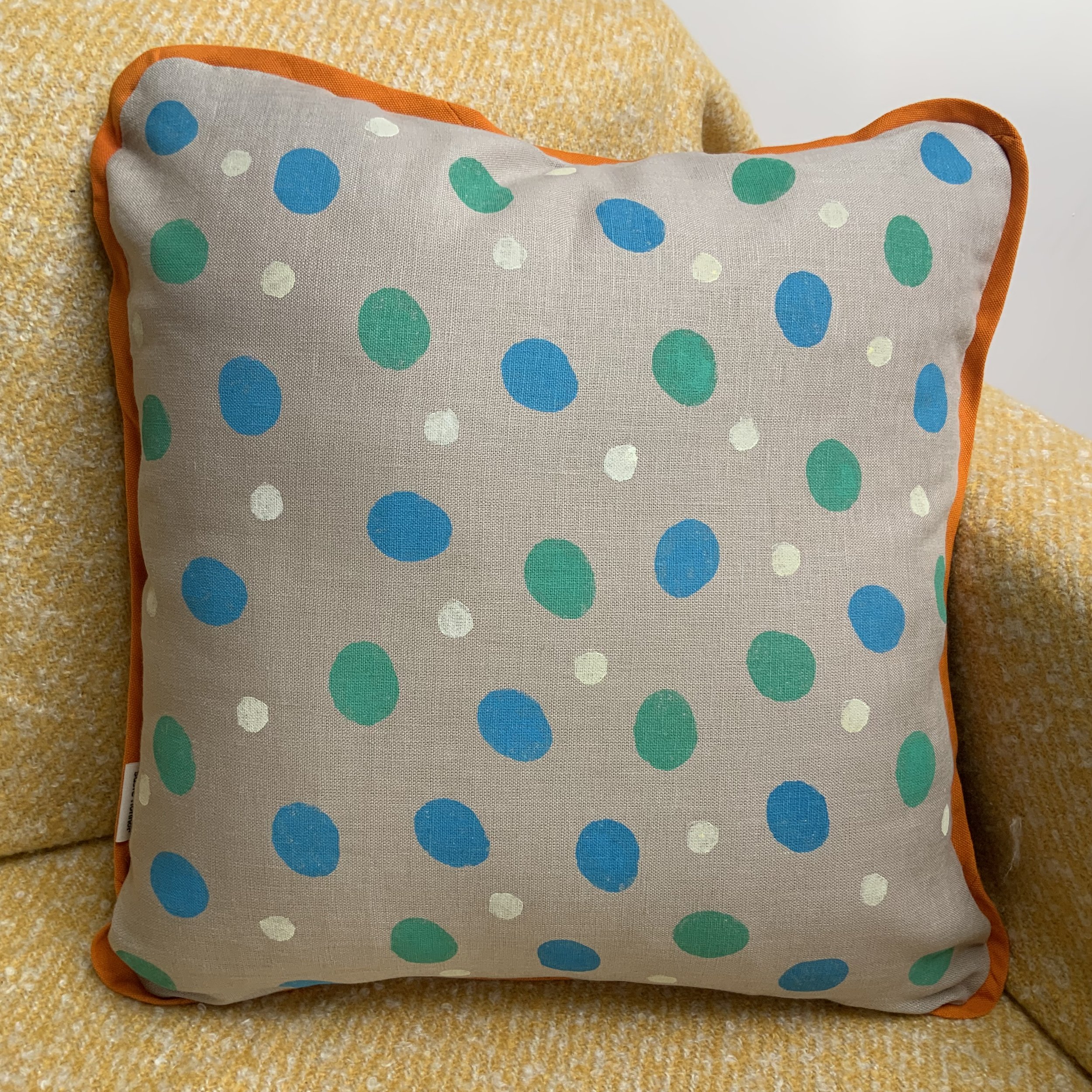 Hand printed cushions in Devon using sustainable inks and potatoes