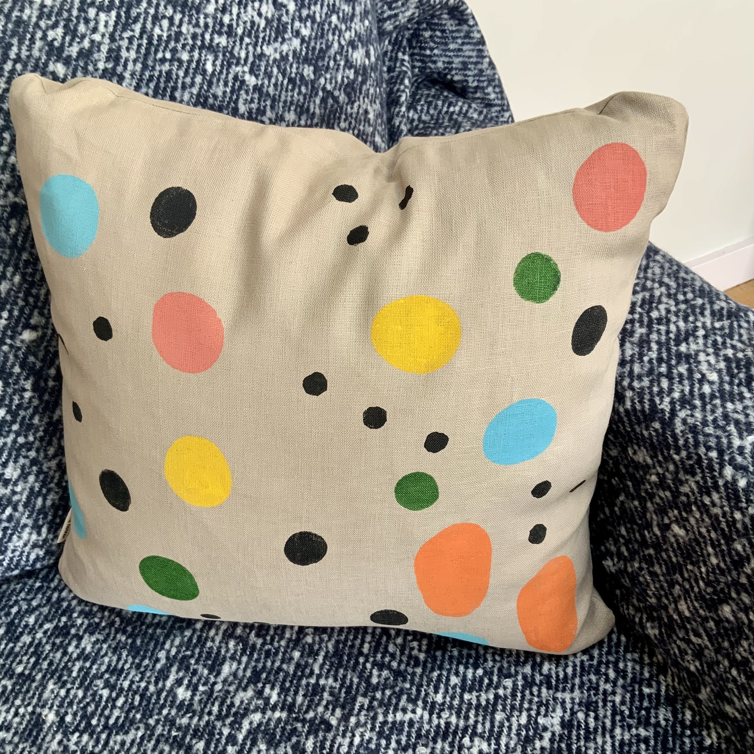 Hand printed cushions in Devon using sustainable inks and potatoes