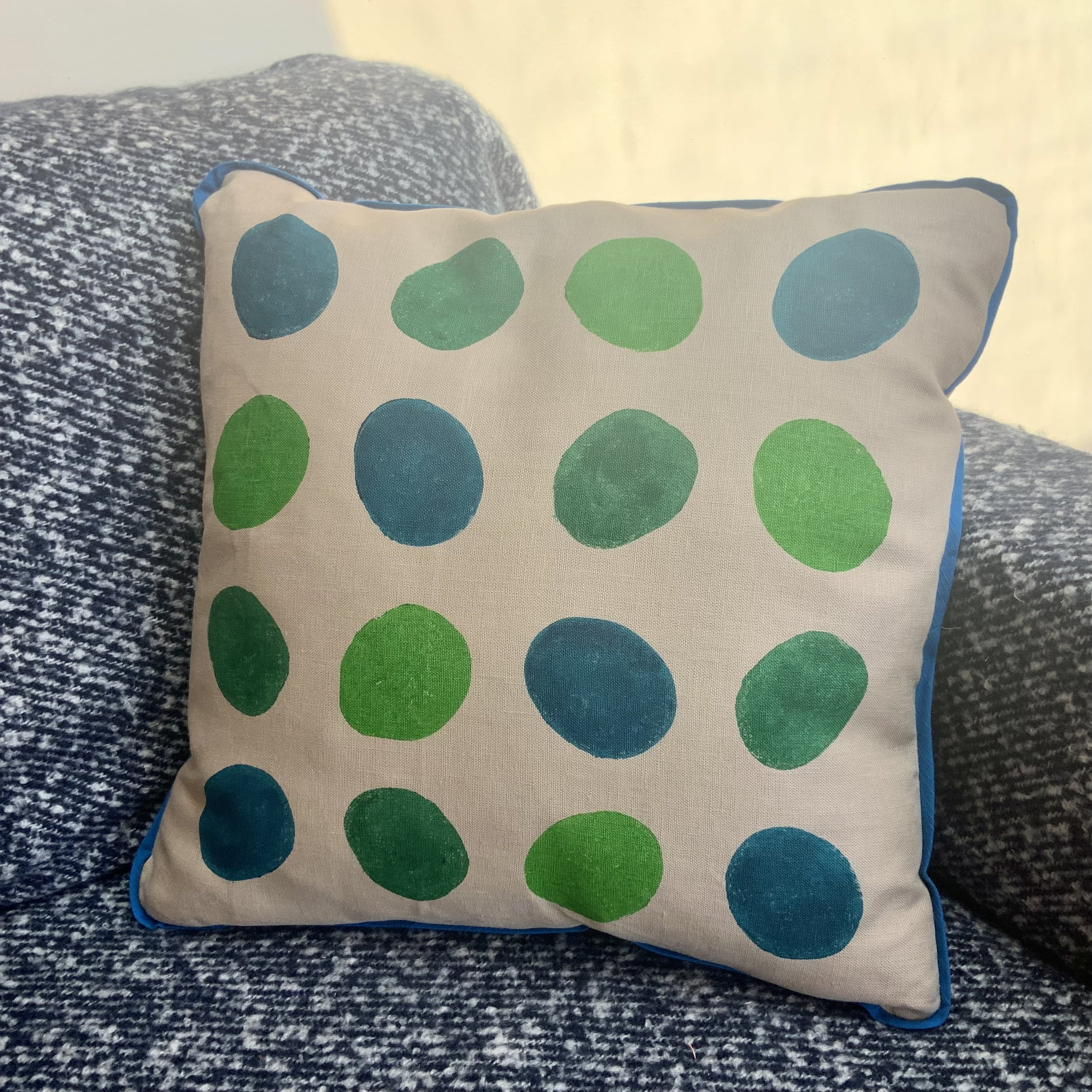 Hand printed cushions in Devon using sustainable inks and potatoes