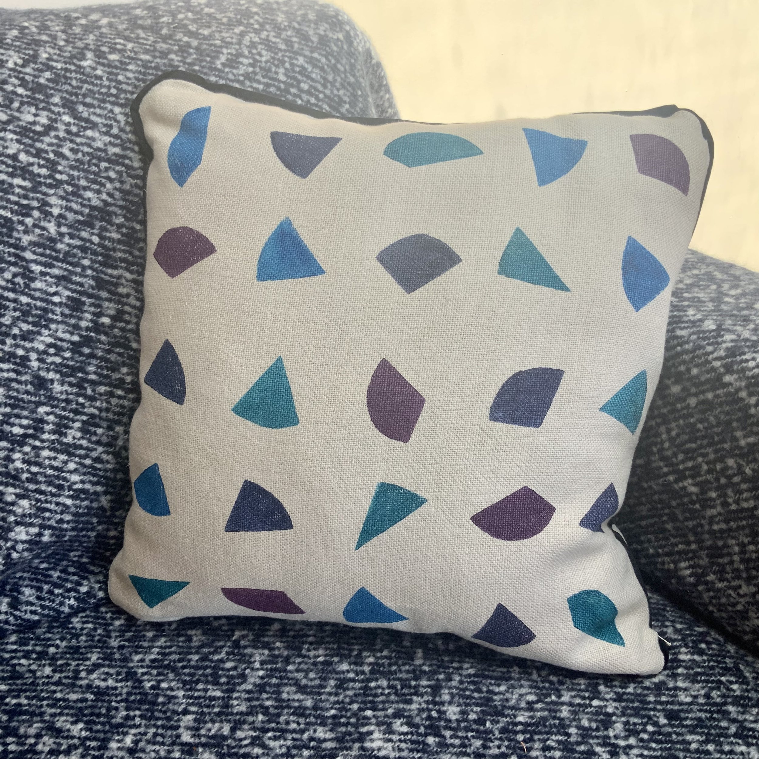 Hand printed cushions in Devon using sustainable inks and potatoes
