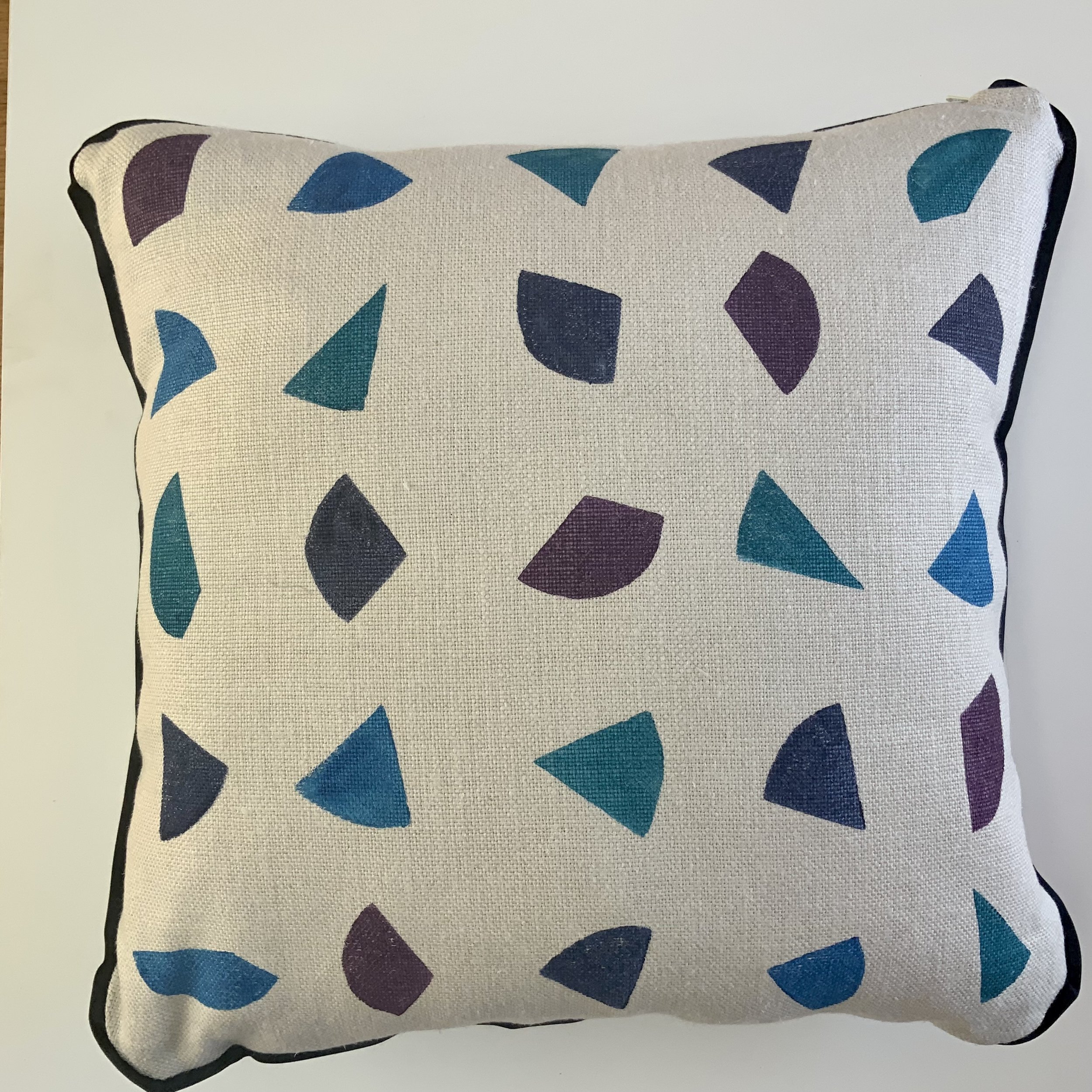 Hand printed cushions in Devon using sustainable inks and potatoes