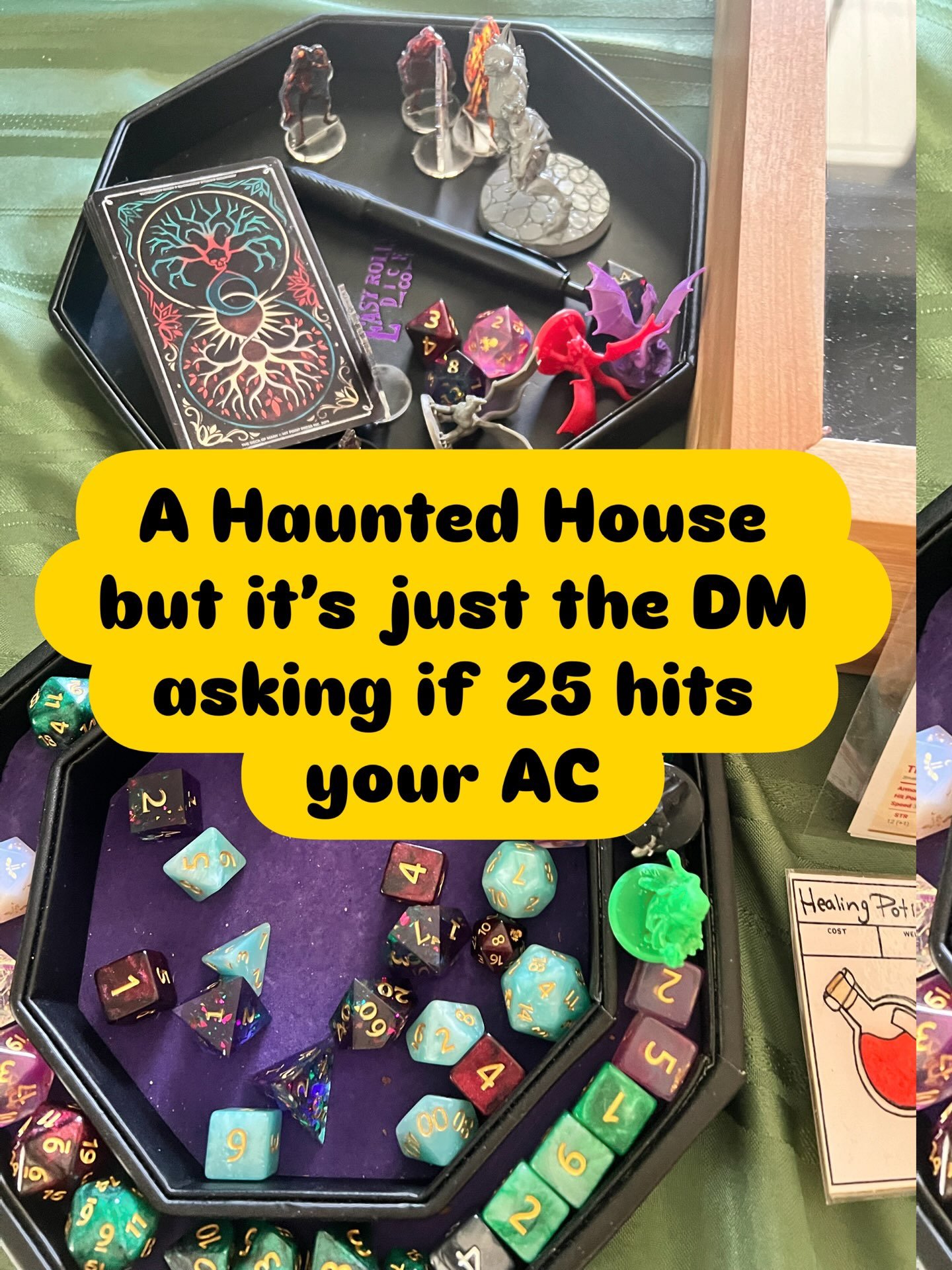 A Haunted House of Dungeons &amp; Dragons  nightmare scenarios &hellip; &ldquo;What do you mean a 23 didn&rsquo;t hit the AC?!&rdquo; 

We&rsquo;re doomed! 

#hauntedhouse #ttrpgnightmare #tpk #goblinauntiegames #ctgaming