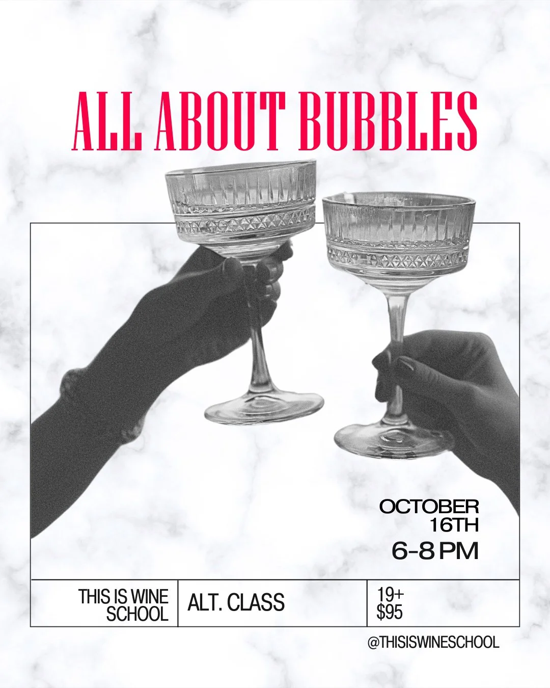 🔔 All About Bubbles is back for one night this Thursday, October 16th at This Is Wine School! 

From Prosecco to champagne, sip through five different sparkling wines and learn about what makes them uniquely special and different. 

Secure your spot