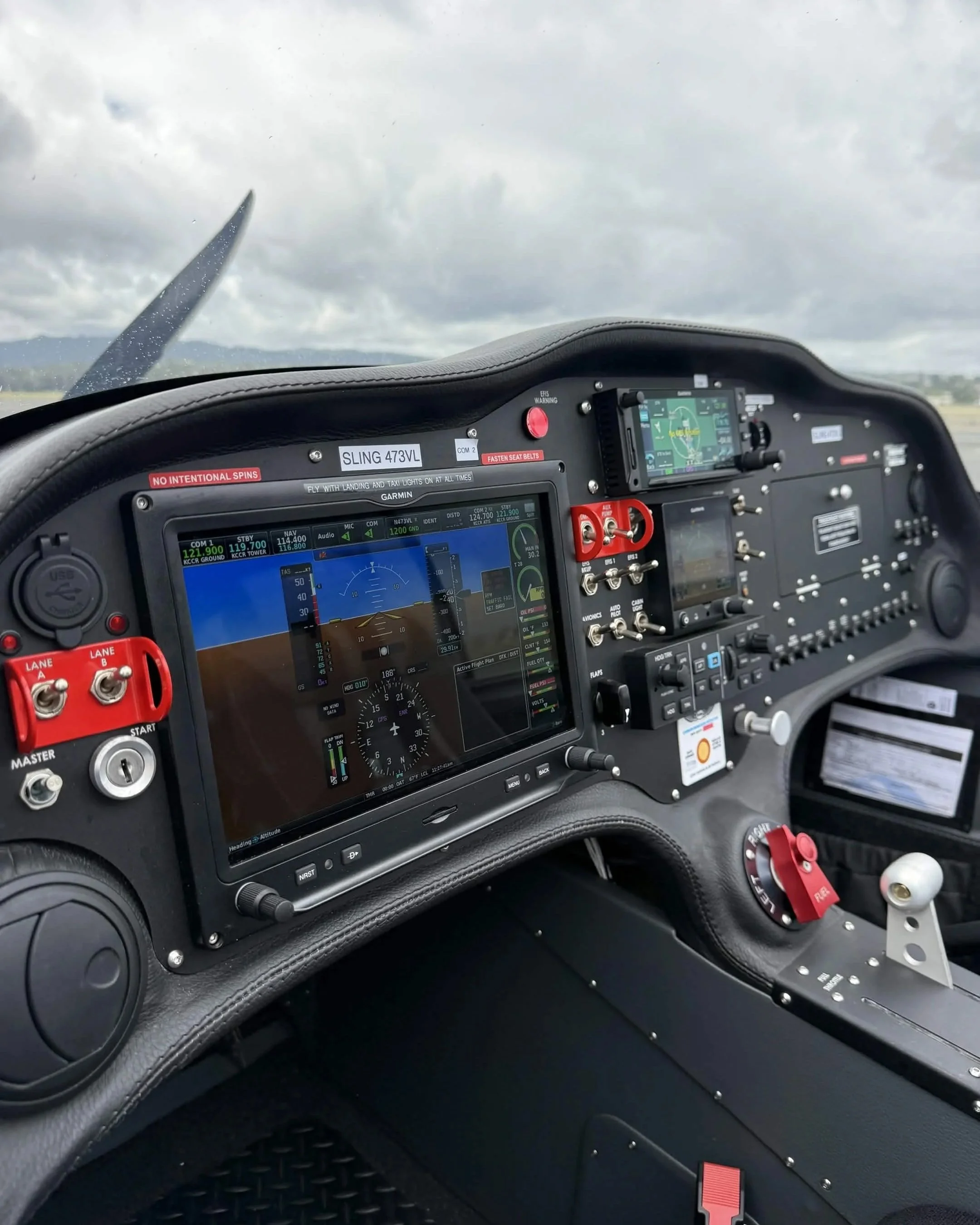 TrexAir Aviation Academy Sling 2 cockpit featuring Garmin G3X Touch Display, GFC 500 Autopilot, and GTN 650Xi GPS – modern TAA glass panel avionics for student pilot training at Buchanan Field Concord CA