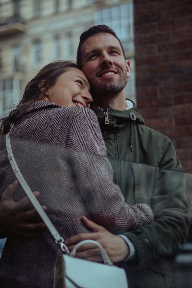a couple smiling
