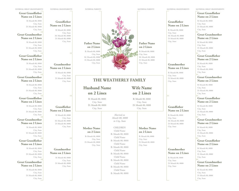 4 Generation Family Tree Template for Couple with Children - Purple ...