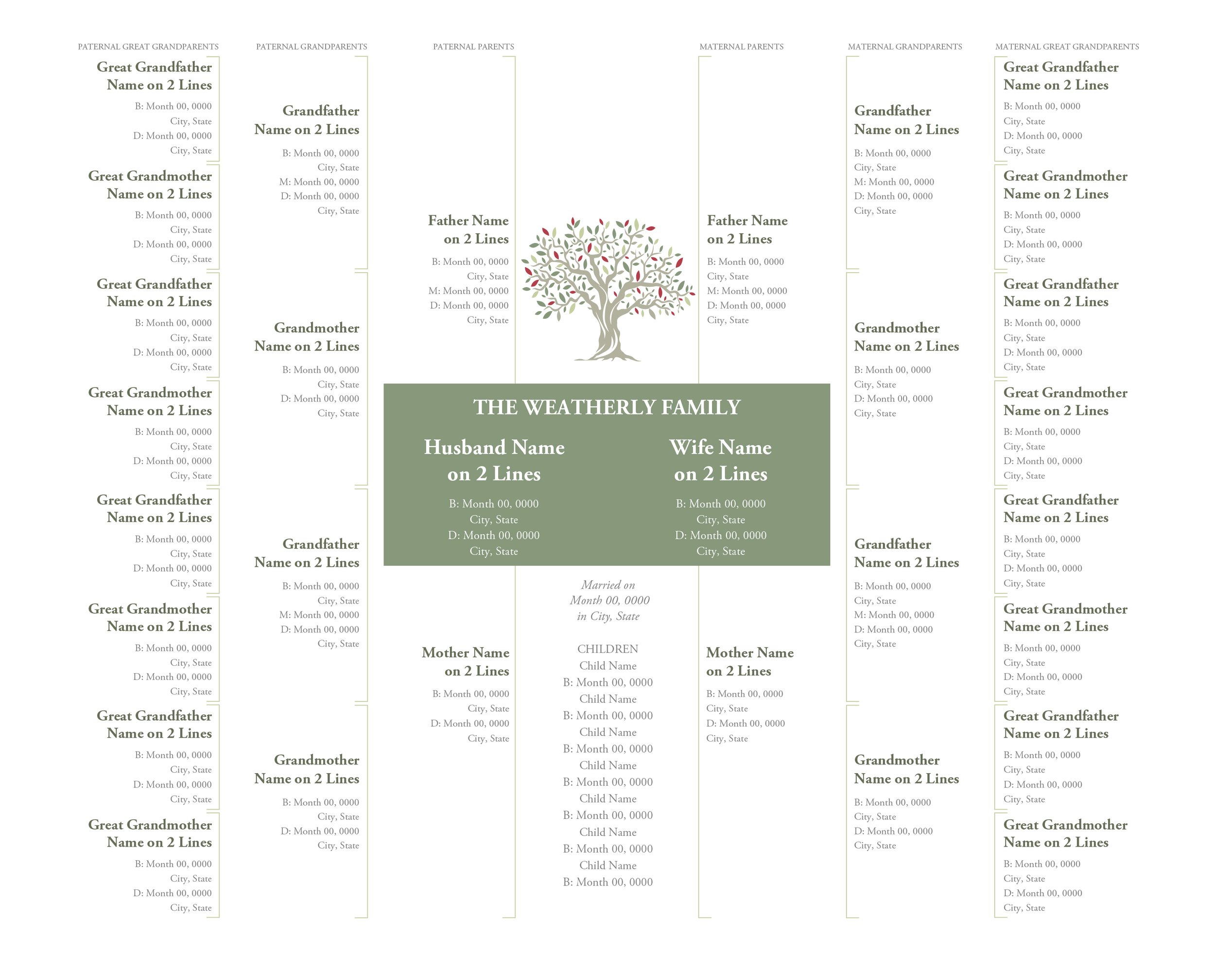4 Generation Family Tree Template - Modern Tree - 16”x20” — Weatherly ...