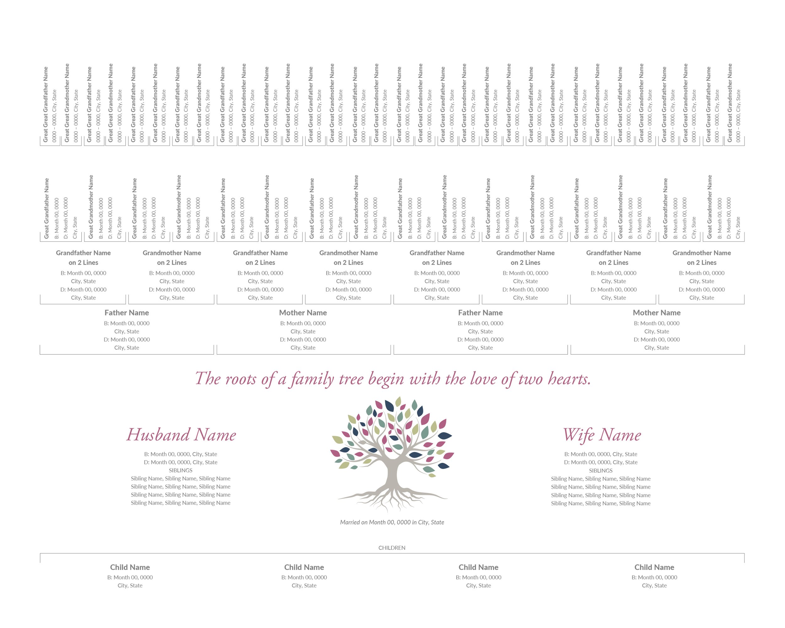 6 Generation Family Tree Template - Modern Tree - 16”x20” — Weatherly ...